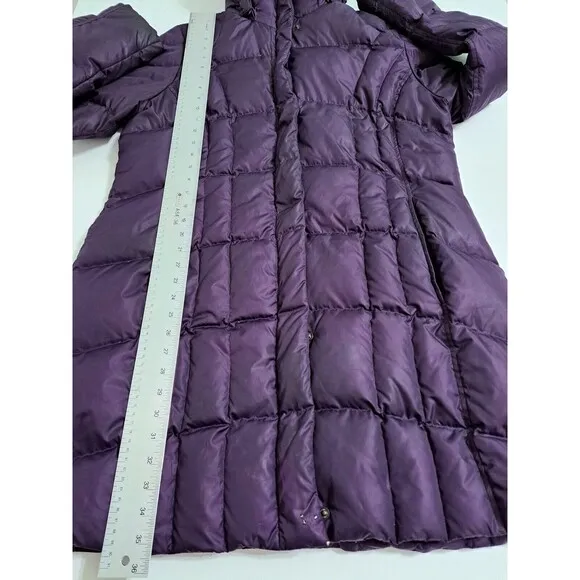 Eddie Bauer Womens XL Coat Puffer Long Jacket Goose Down Parka Fur Hooded Purple