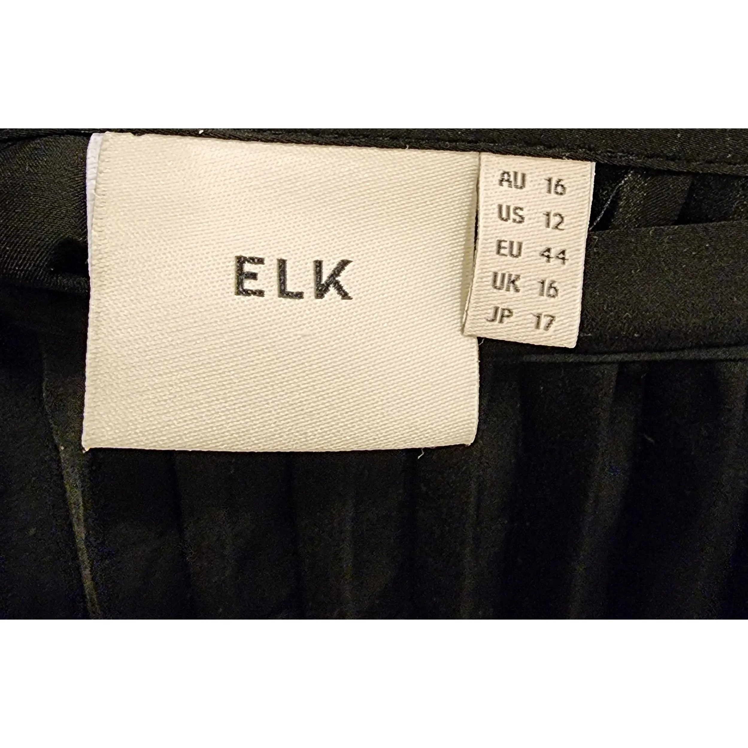 Elk black pleated mid-calf skirt with hidden side zip size 16