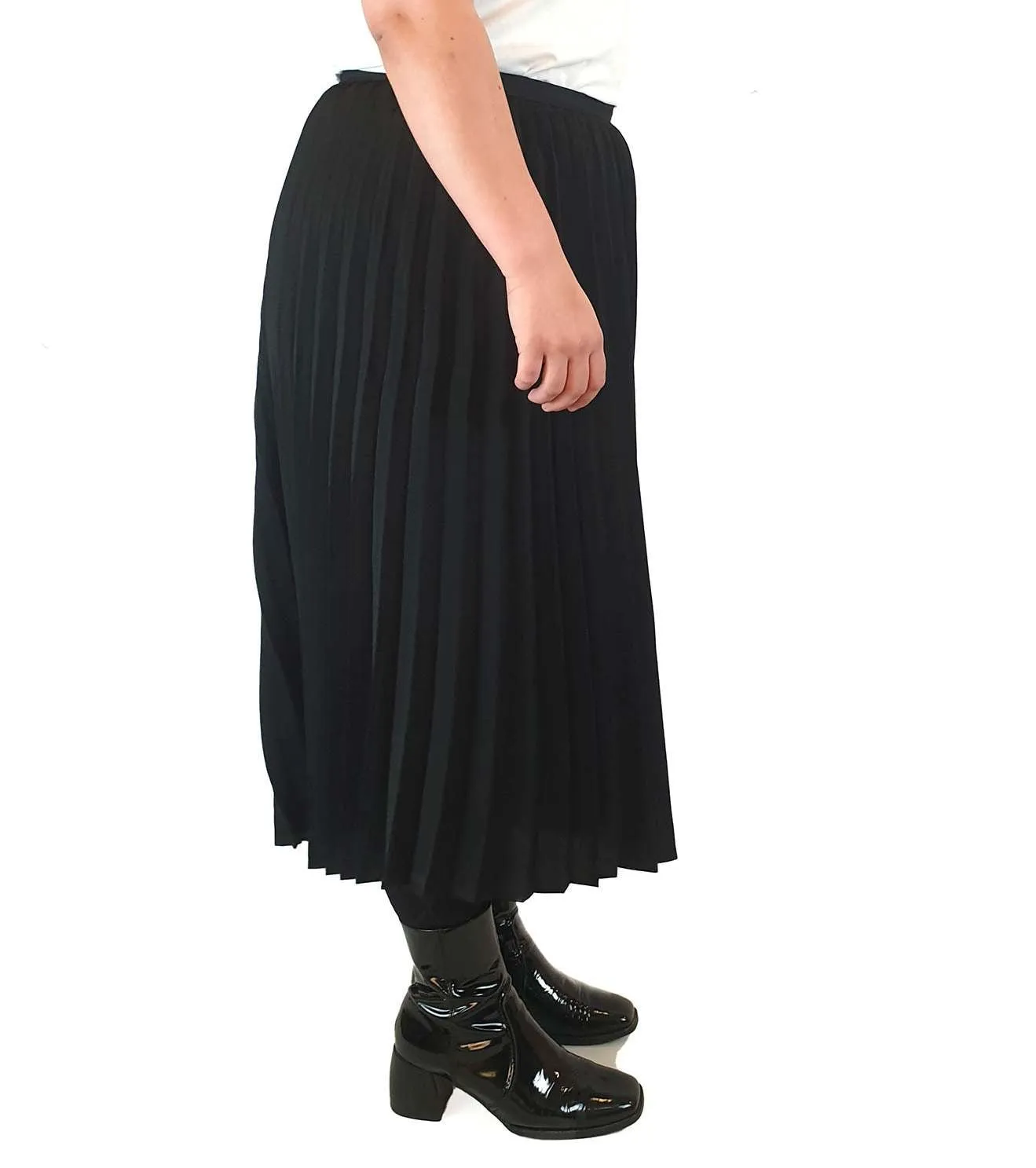 Elk black pleated mid-calf skirt with hidden side zip size 16