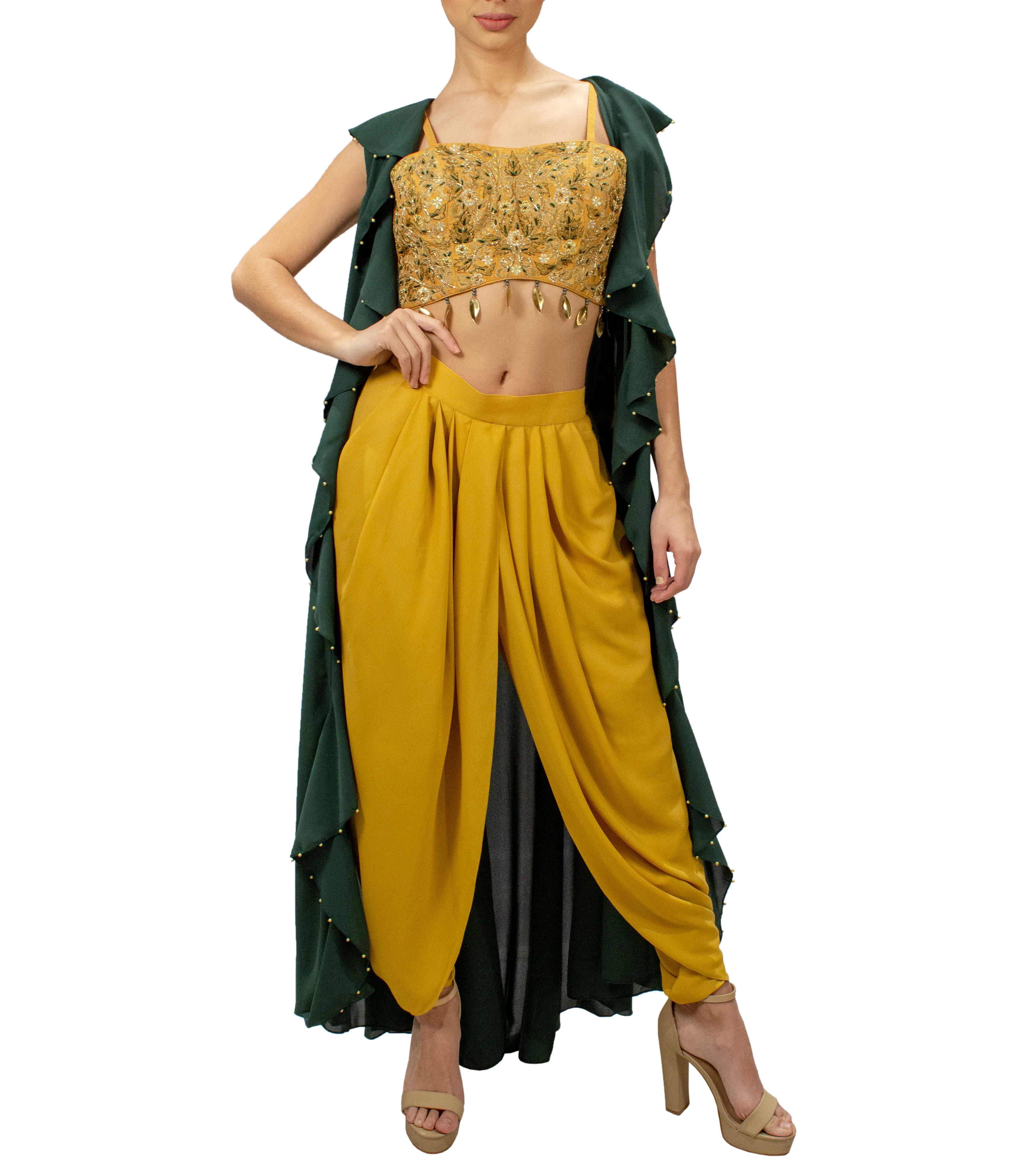 Emerald Green and Mustard Dhoti style