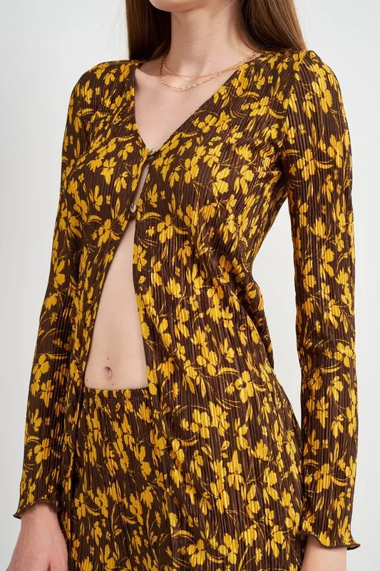 Emory Park BUTTON FRONT PRINTED PLISSE TOP