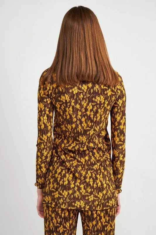 Emory Park BUTTON FRONT PRINTED PLISSE TOP