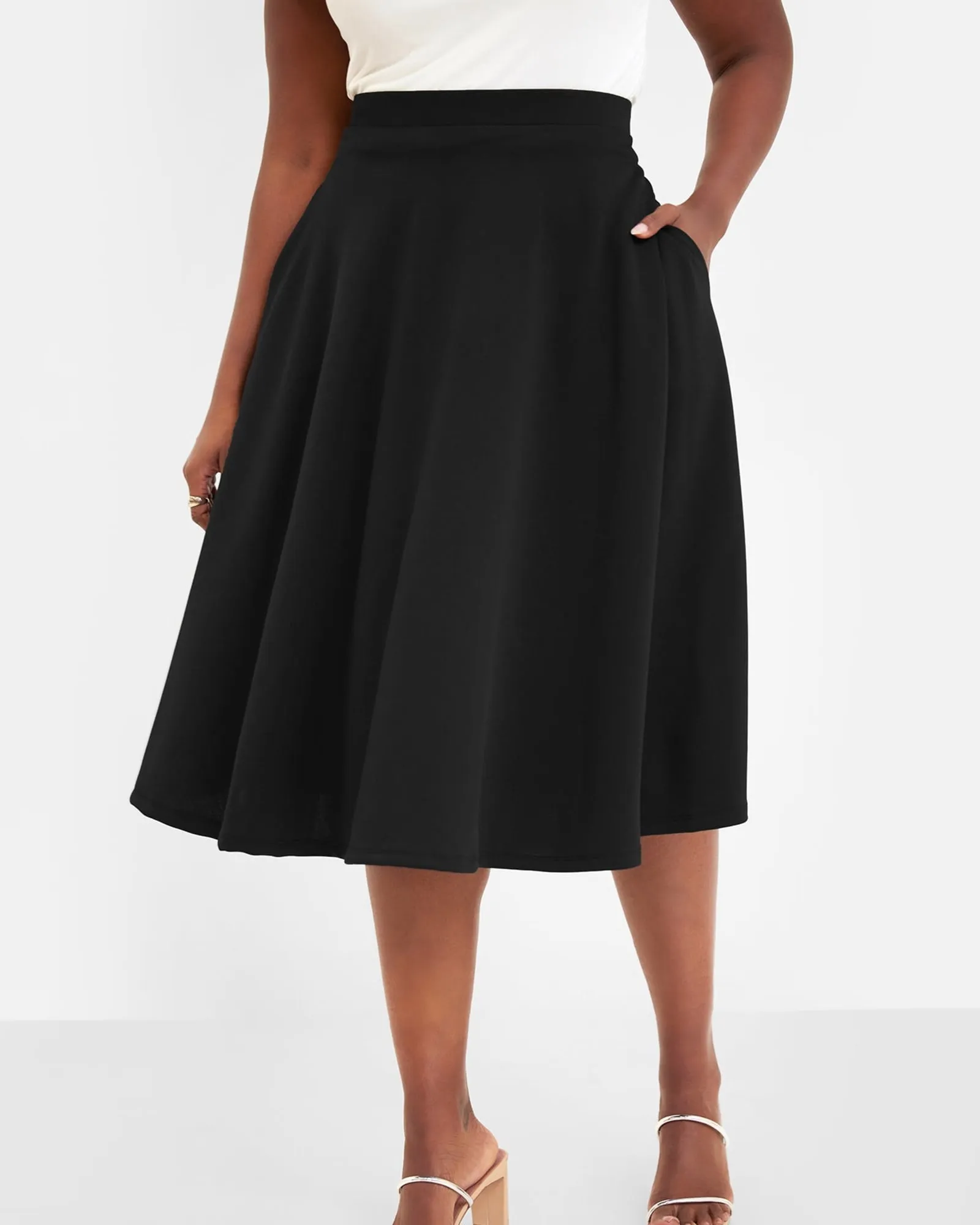 Essential Crepe Midi Skater Skirt | Black