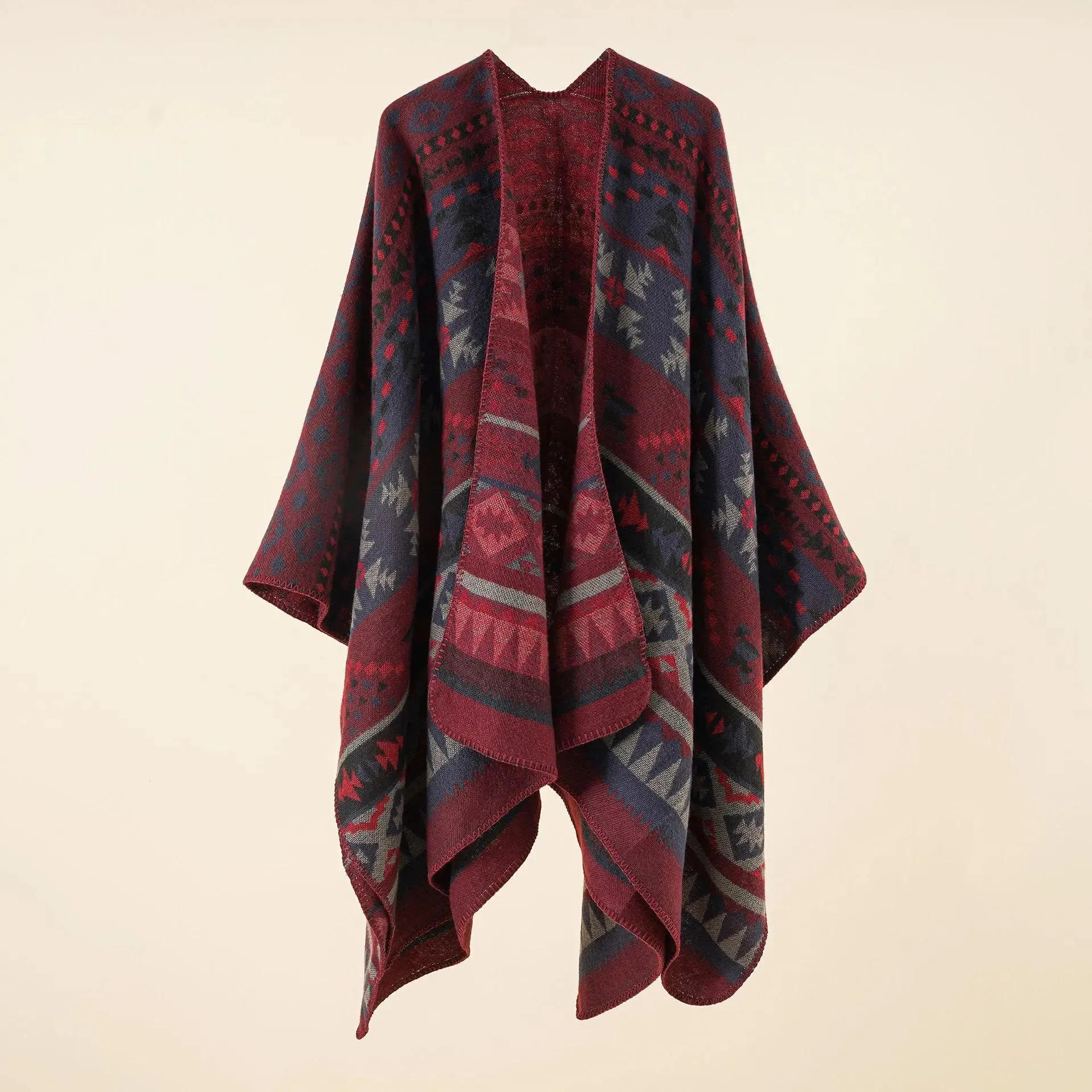 Ethnic Patterned Wrap Poncho