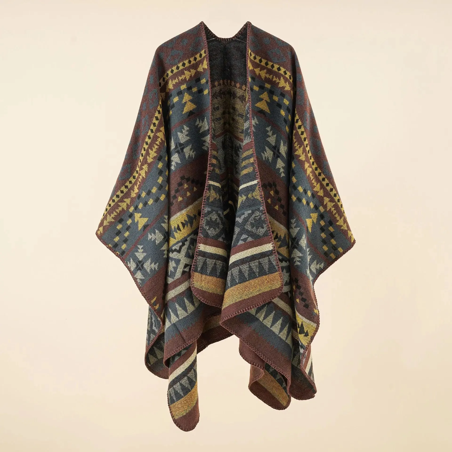 Ethnic Patterned Wrap Poncho