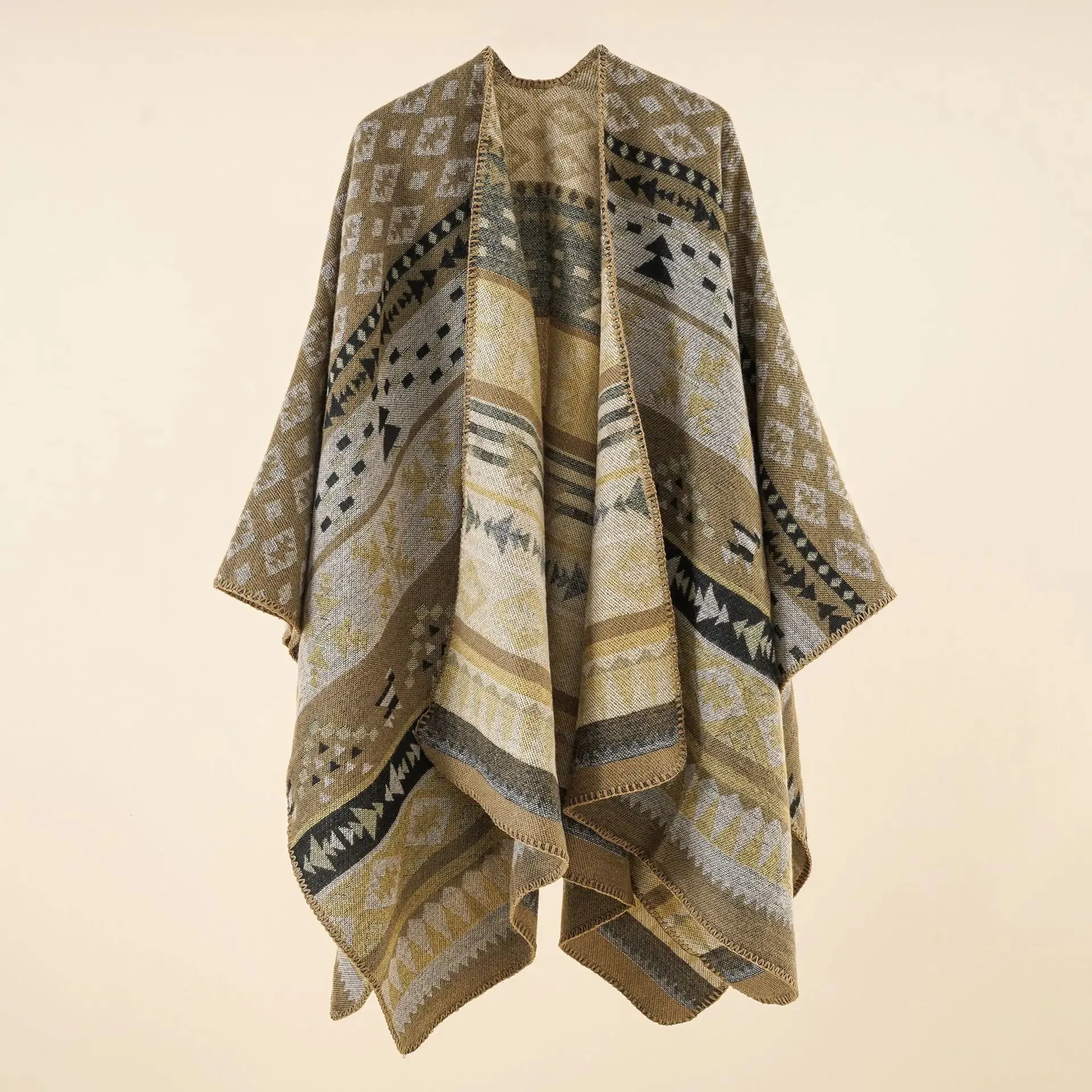 Ethnic Patterned Wrap Poncho