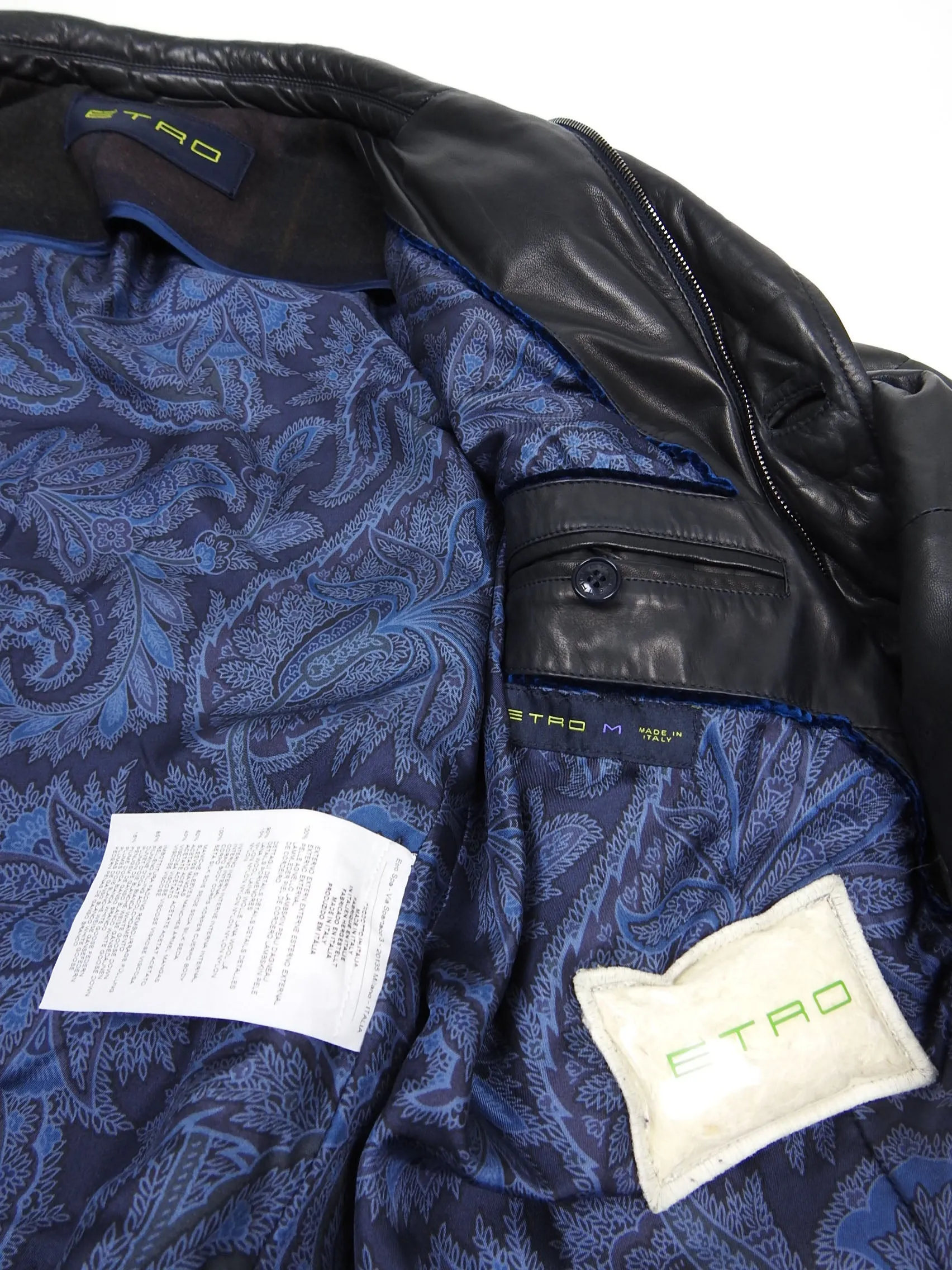 Etro Leather Padded Jacket Black Medium