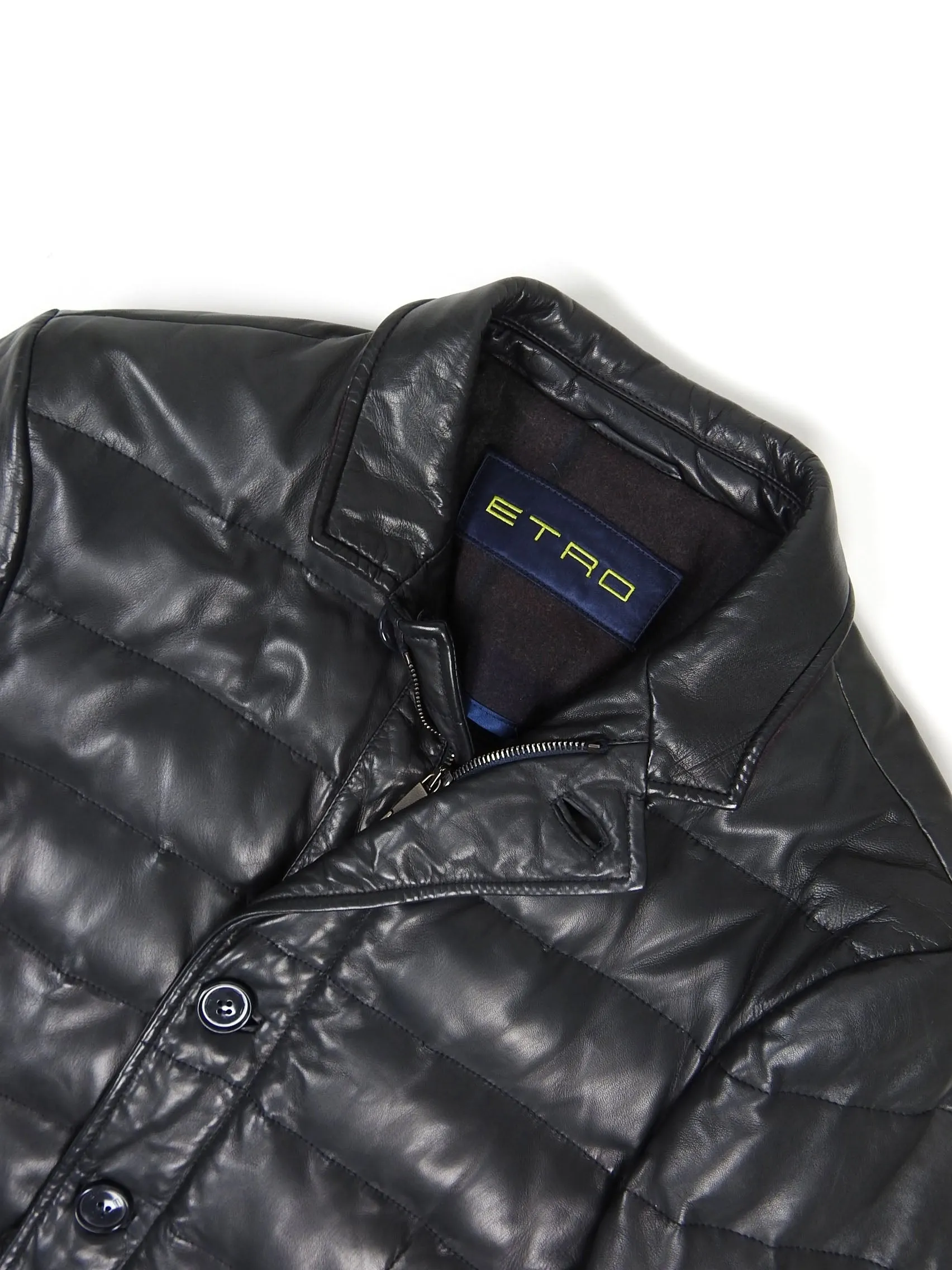 Etro Leather Padded Jacket Black Medium