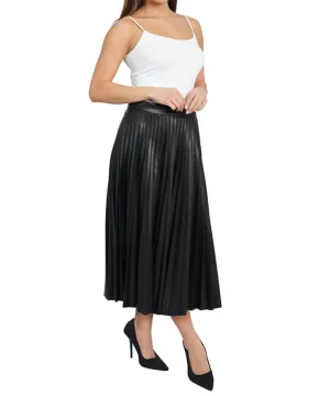 Faux Leather Pleated Midi Skirt
