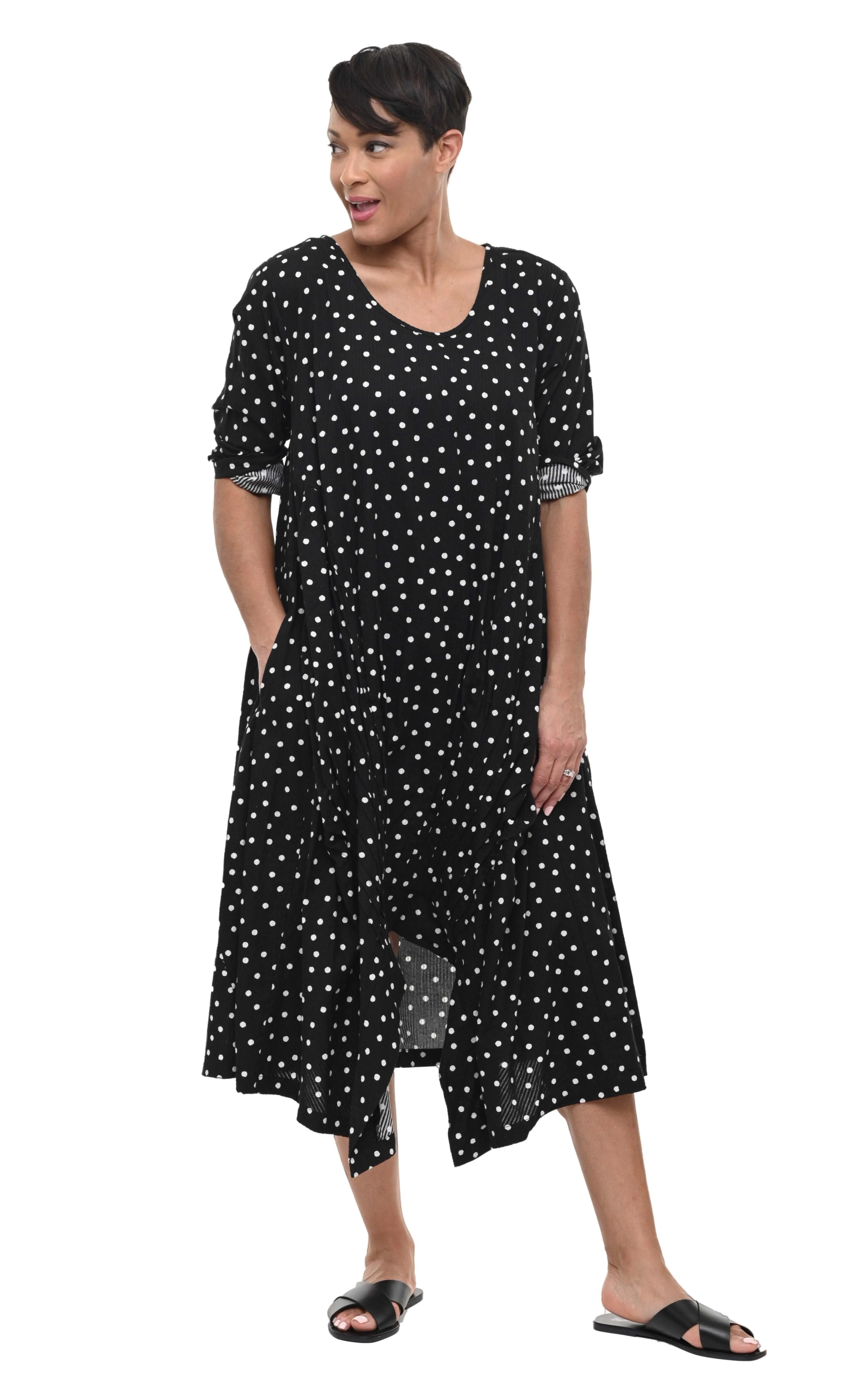FINAL SALE CV49 Lexi Dress in Black White Seersucker Dot*