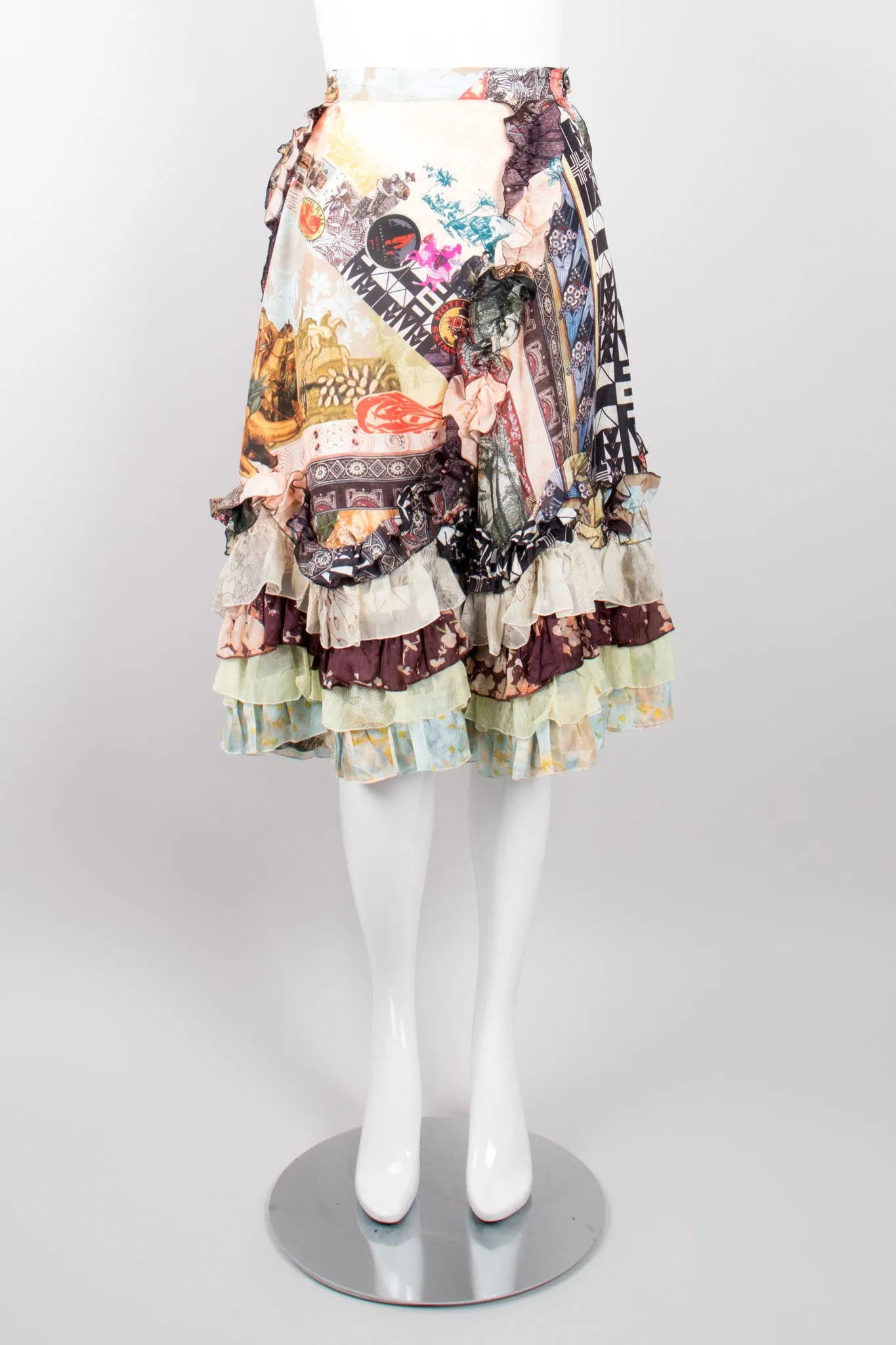 Floral Collage Print Ruffle Skirt