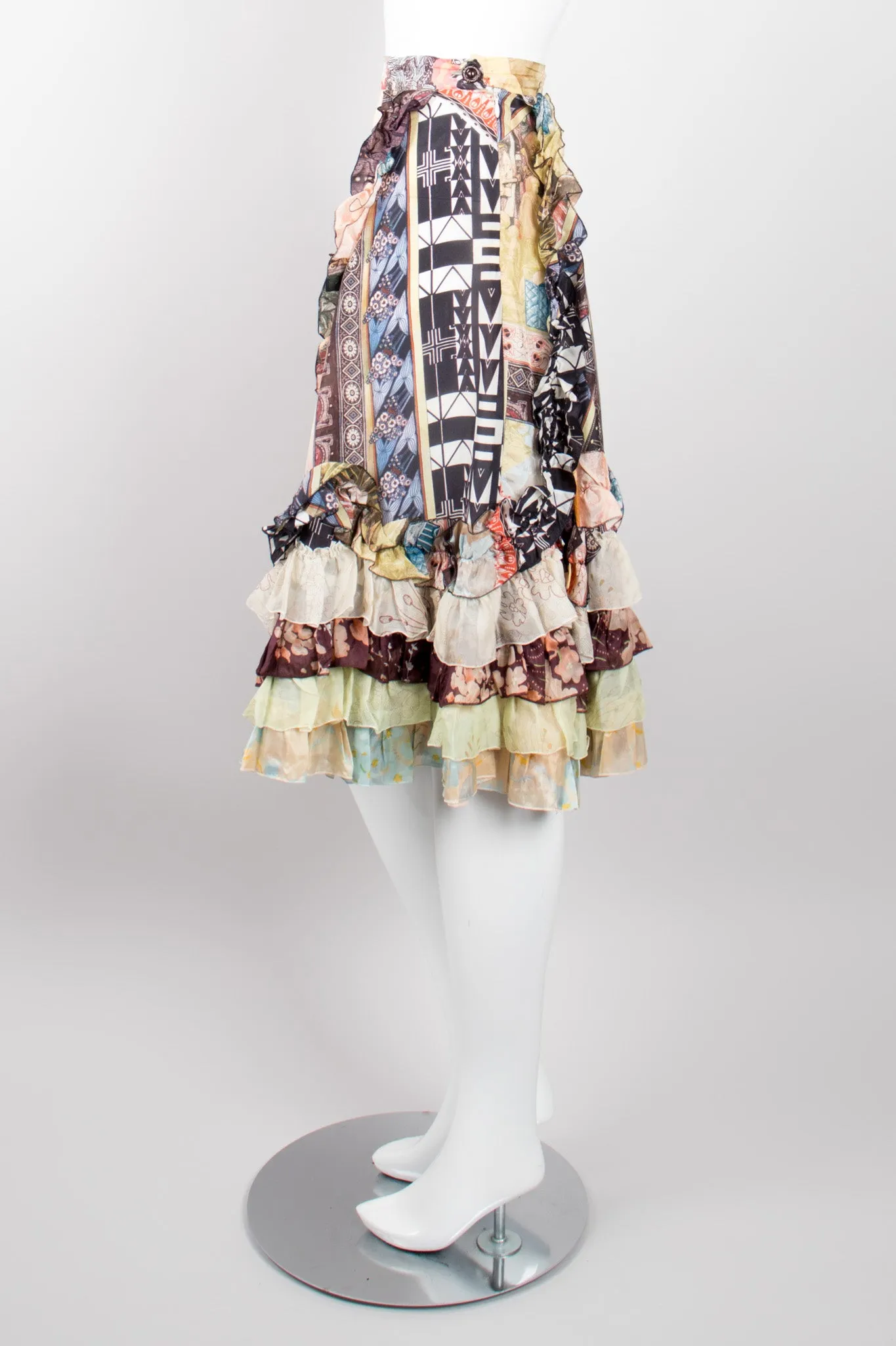 Floral Collage Print Ruffle Skirt