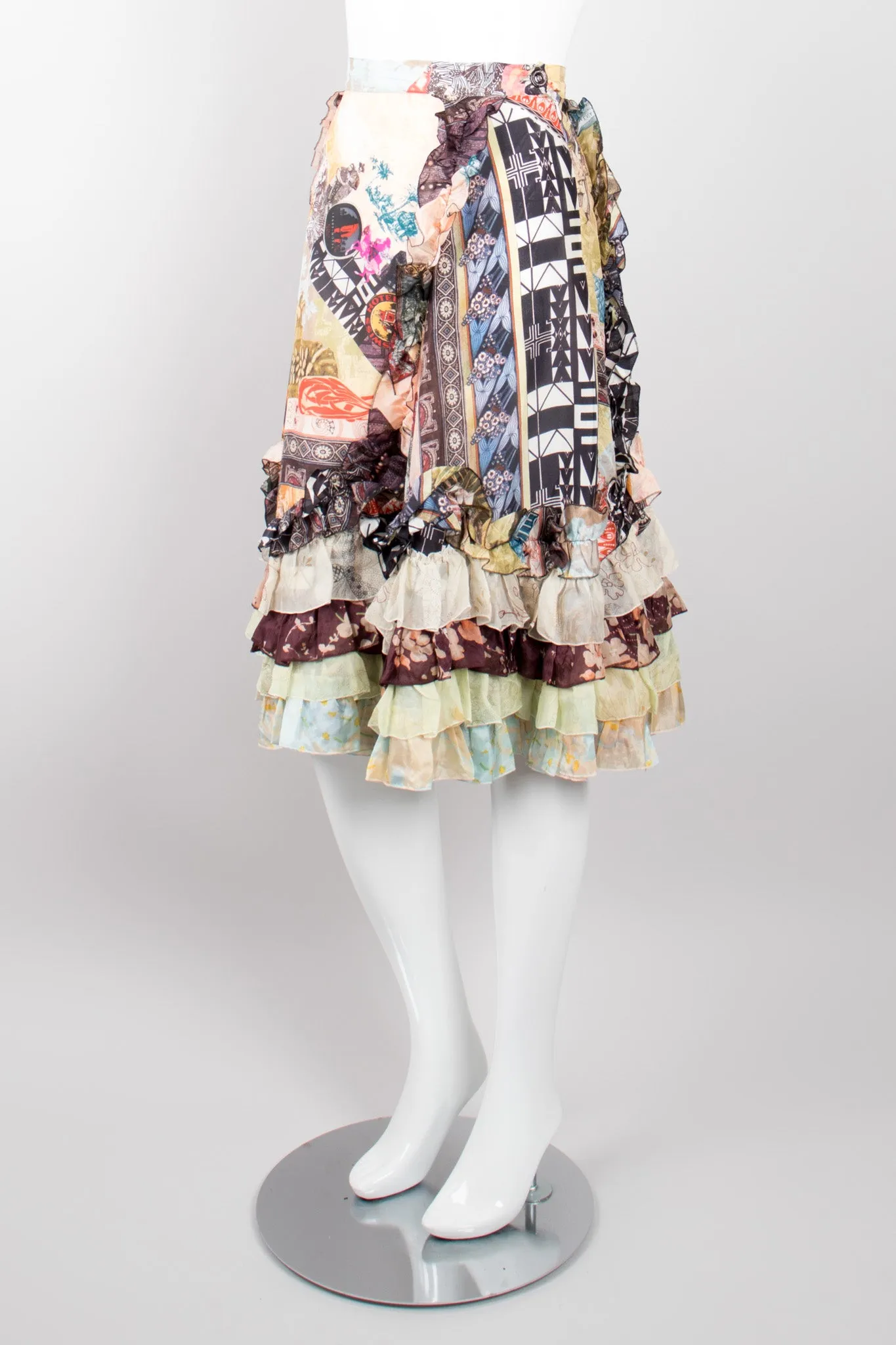 Floral Collage Print Ruffle Skirt