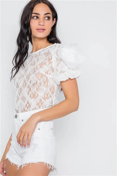 Floral Lace Sheer Top | White