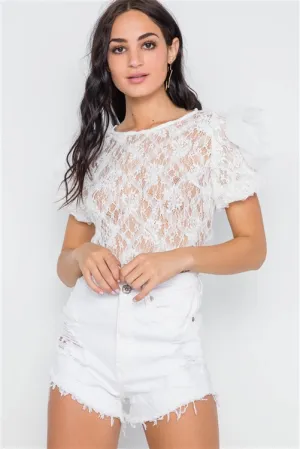 Floral Lace Sheer Top | White