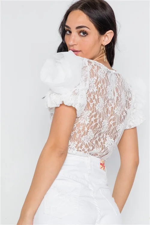 Floral Lace Sheer Top | White