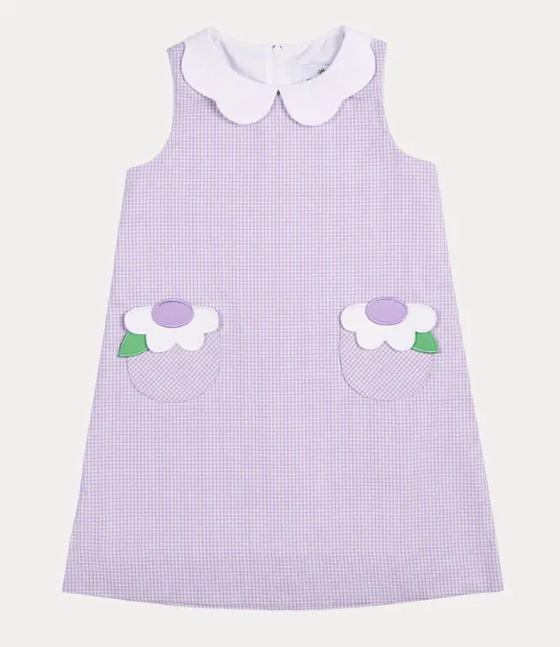 Florence Eiseman Check Seersucker Dress with Pockets and Flowers