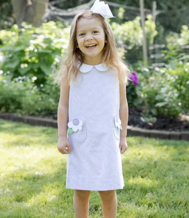 Florence Eiseman Check Seersucker Dress with Pockets and Flowers