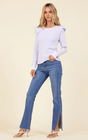 Fontaine Ruffled Shoulder Crew Long Sleeve