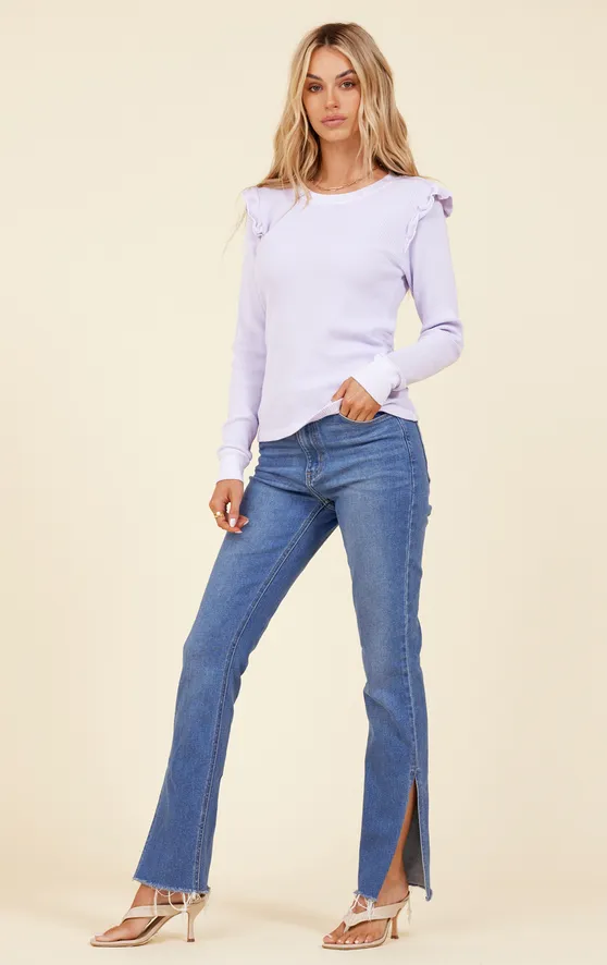 Fontaine Ruffled Shoulder Crew Long Sleeve