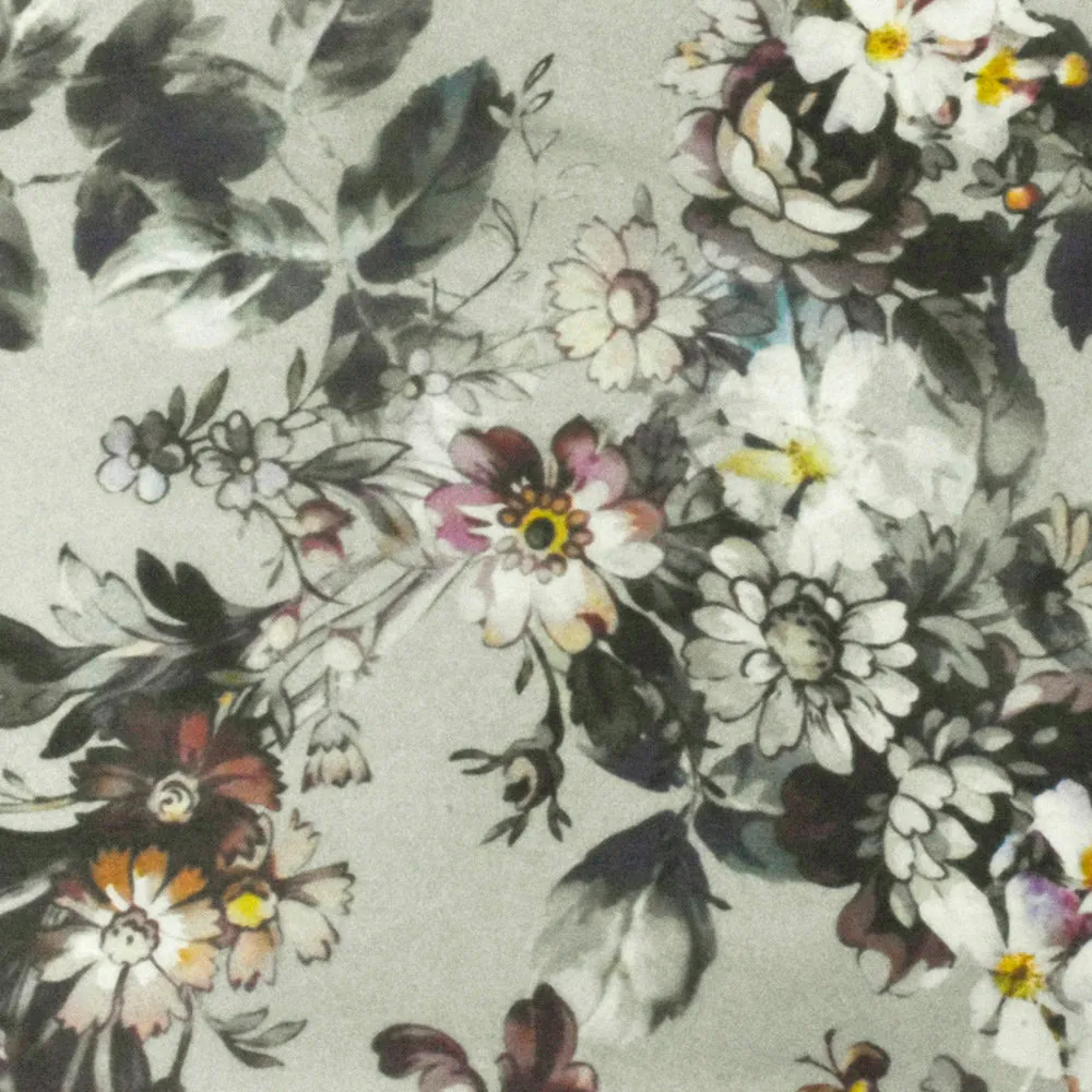 Forest Gray-Brown-Multi Famous Designer Floral Printed Silk Chiffon Fabric
