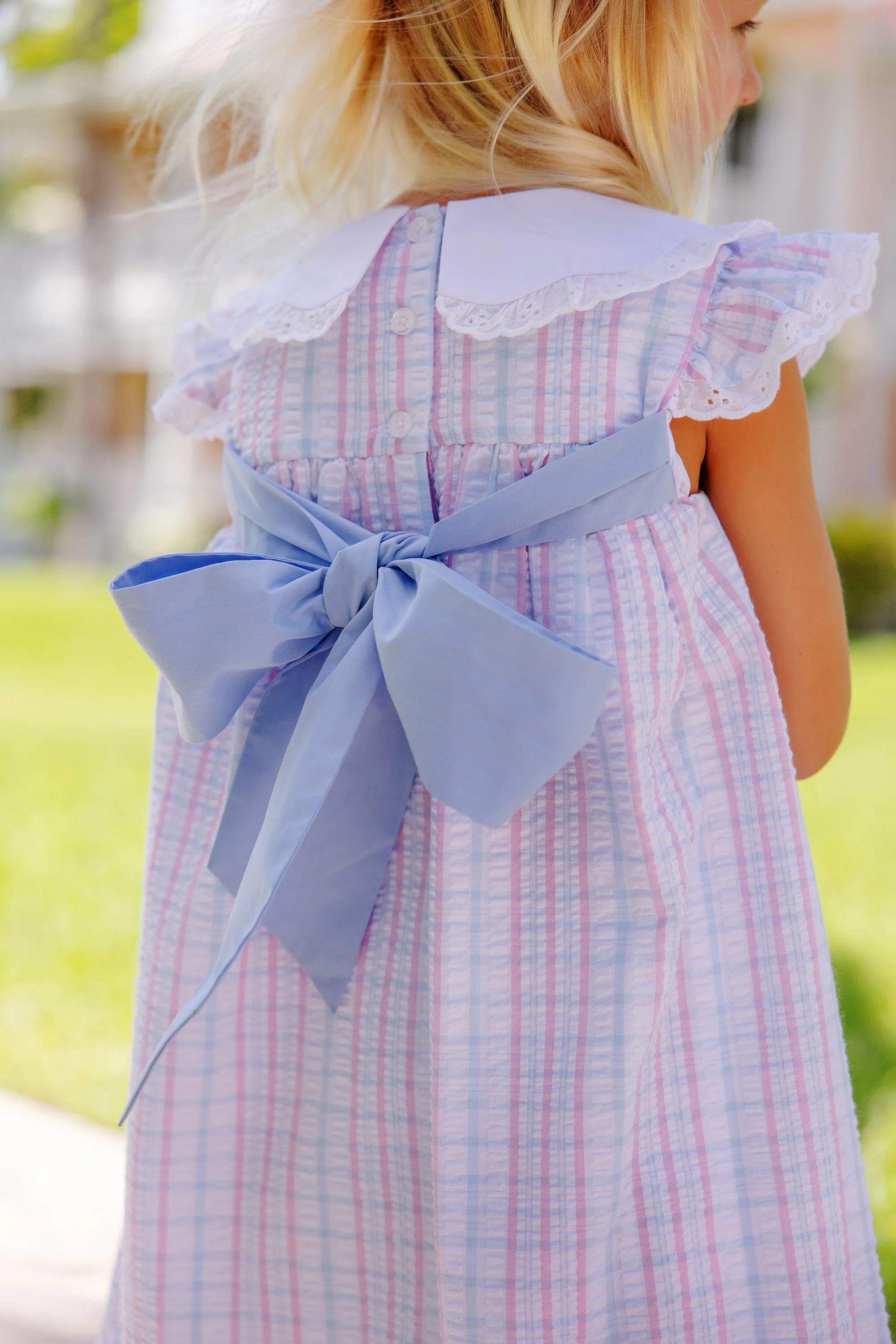 Franny Frock - Beale Street Blue and Hamptons Hot Pink Sewanee Seersucker with Worth Avenue White