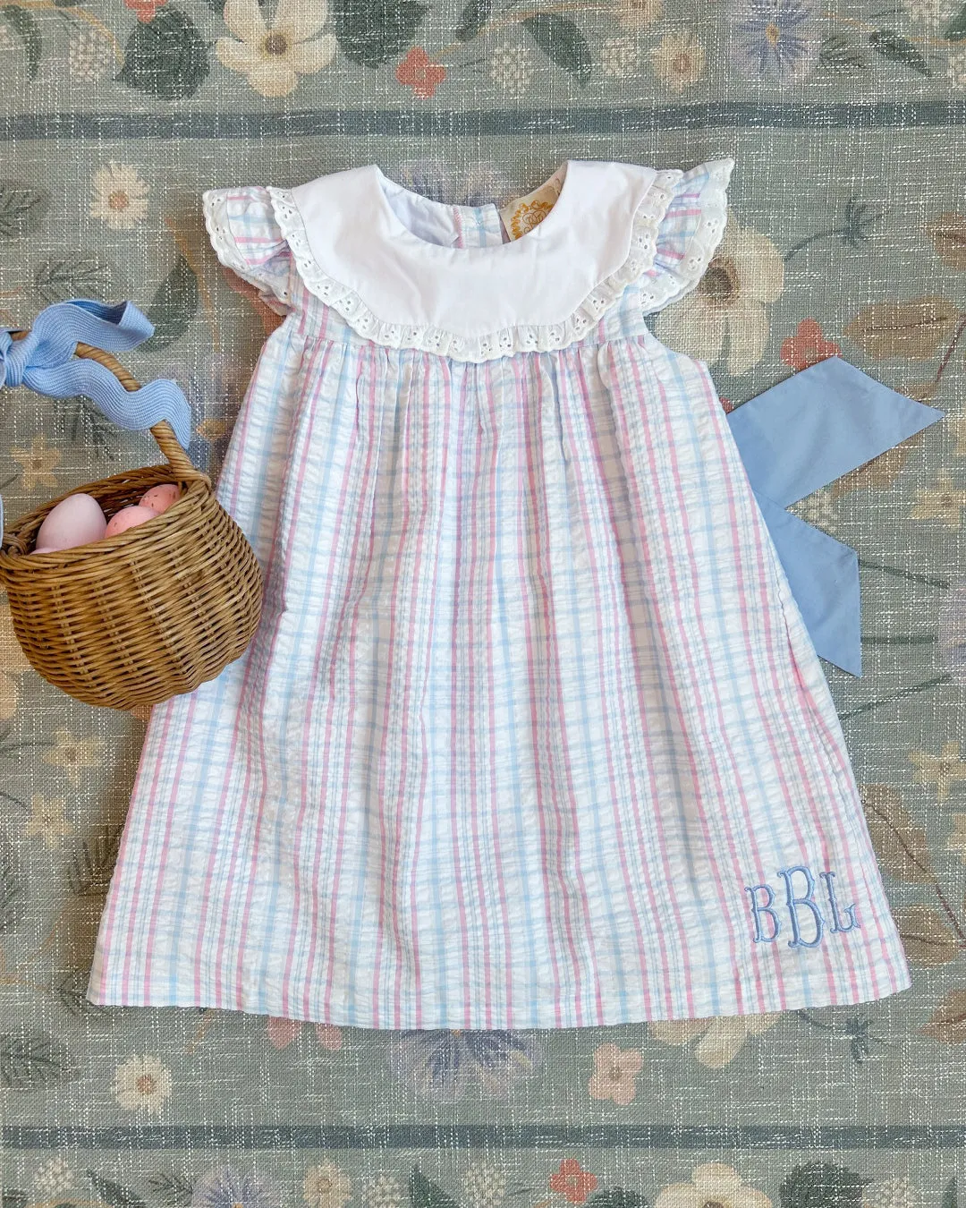 Franny Frock - Beale Street Blue and Hamptons Hot Pink Sewanee Seersucker with Worth Avenue White