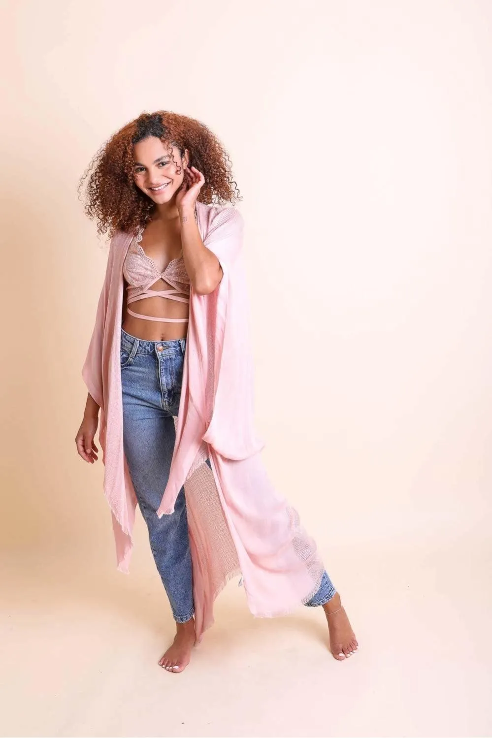 Frayed Trim Kimono - 13 colors