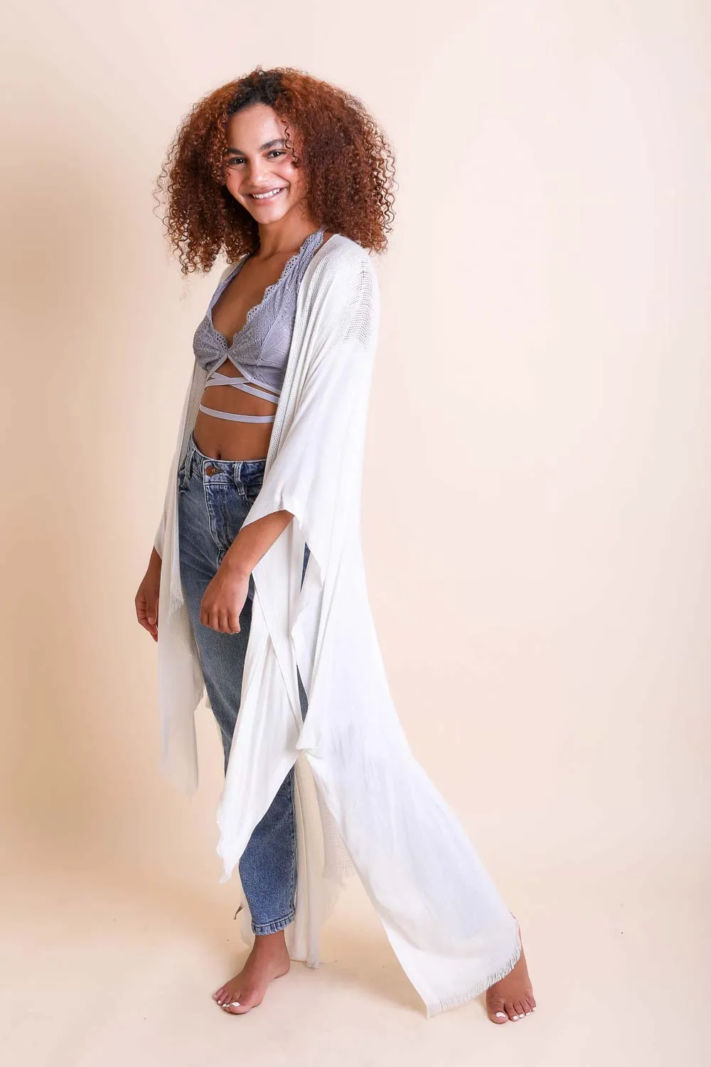 Frayed Trim Kimono - 13 colors
