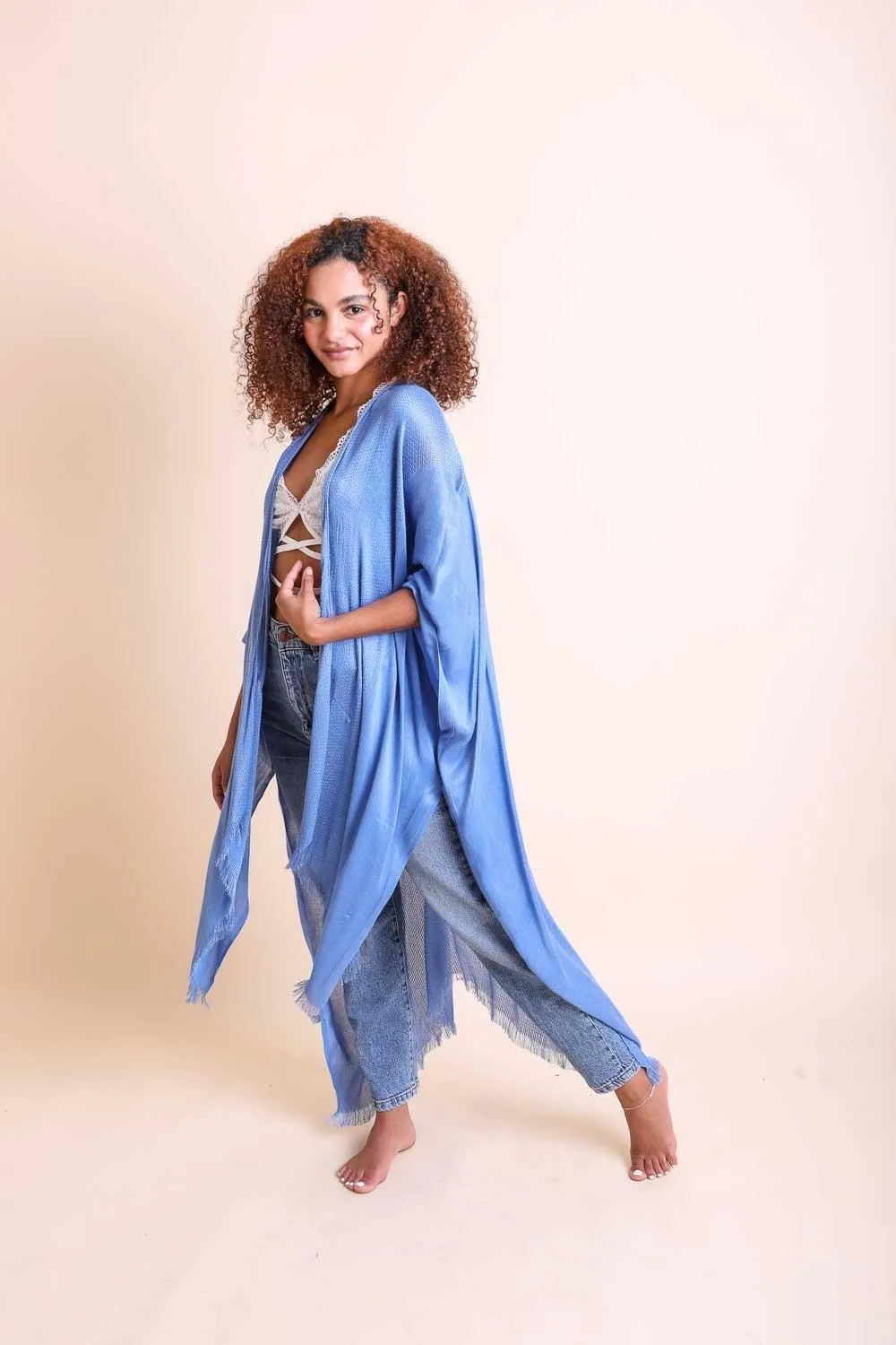 Frayed Trim Kimono - 13 colors