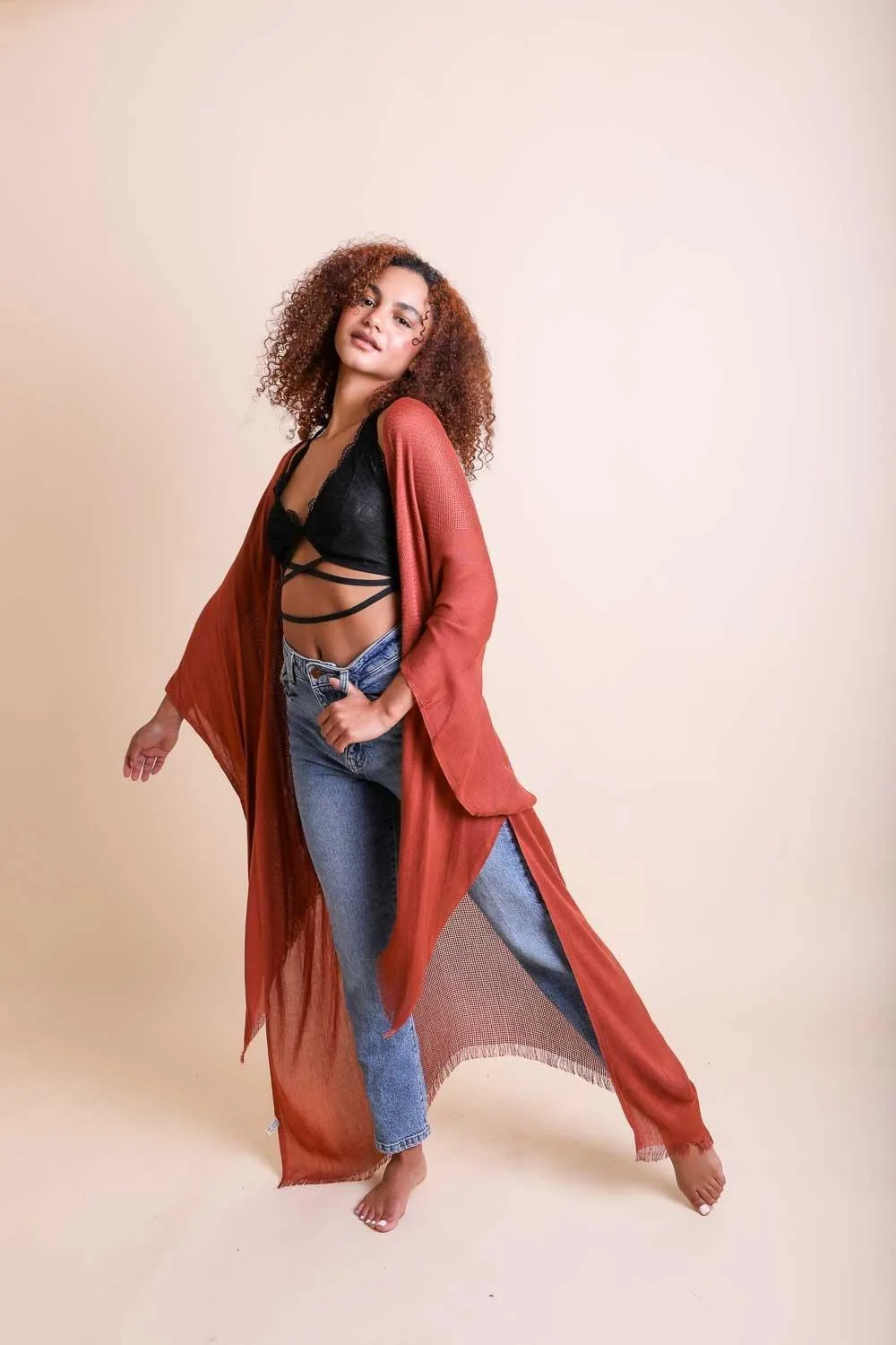 Frayed Trim Kimono - 13 colors