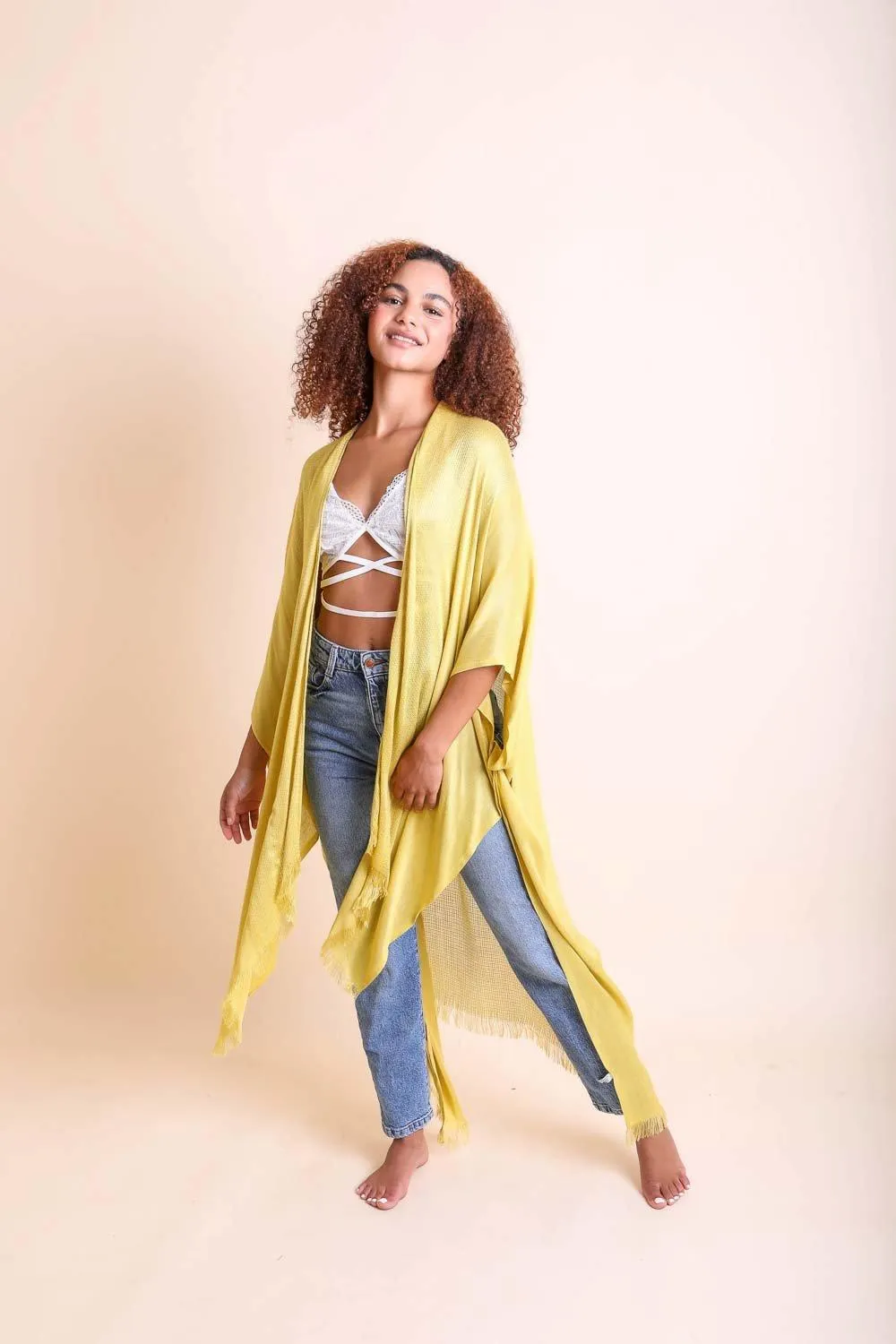 Frayed Trim Kimono - 13 colors