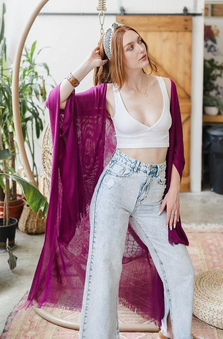 Frayed Trim Kimono - 13 colors