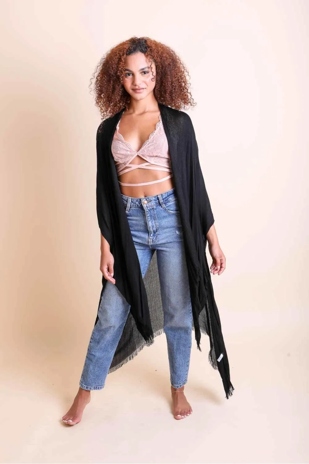 Frayed Trim Kimono - 13 colors