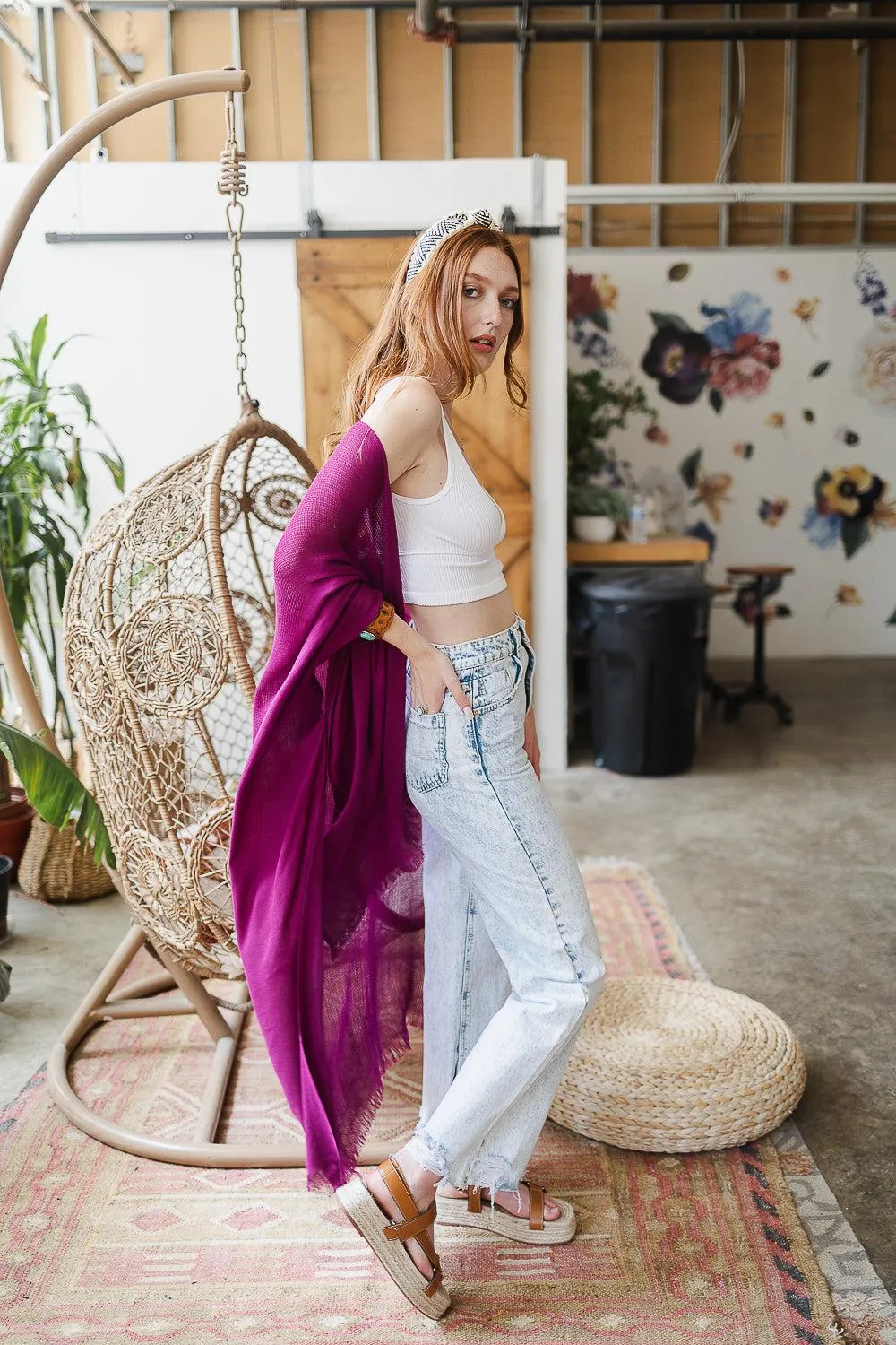 Frayed Trim Kimono - 13 colors