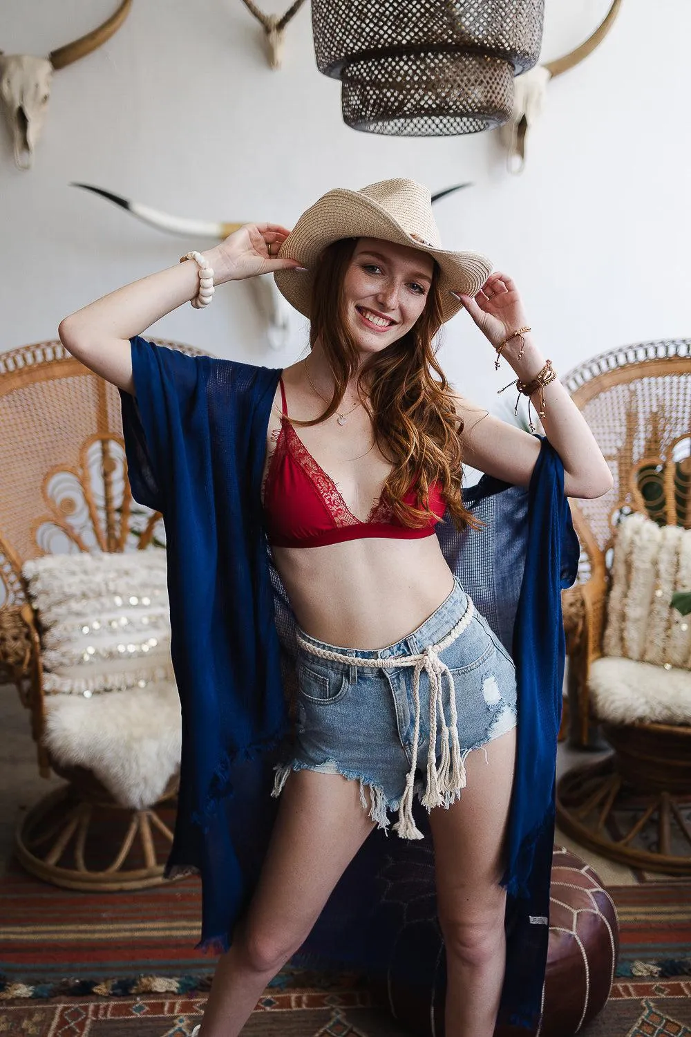 Frayed Trim Kimono - 13 colors
