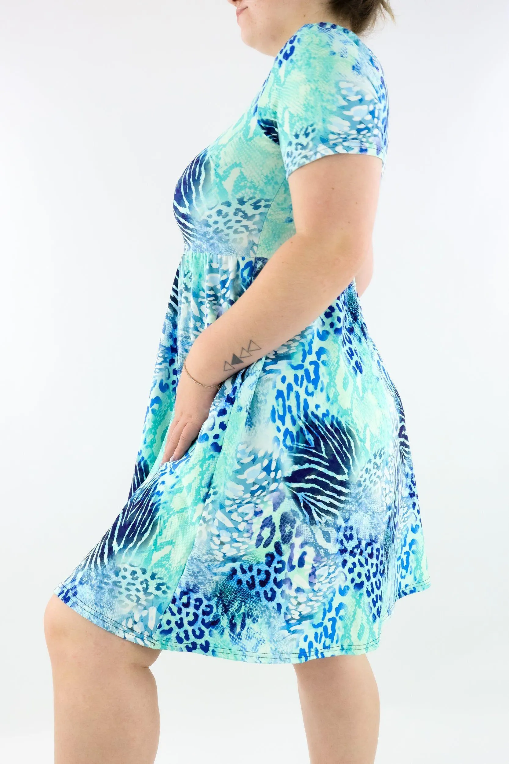 Frozen Chimera - Short Sleeve Skater Dress - Knee Length - Side Pockets
