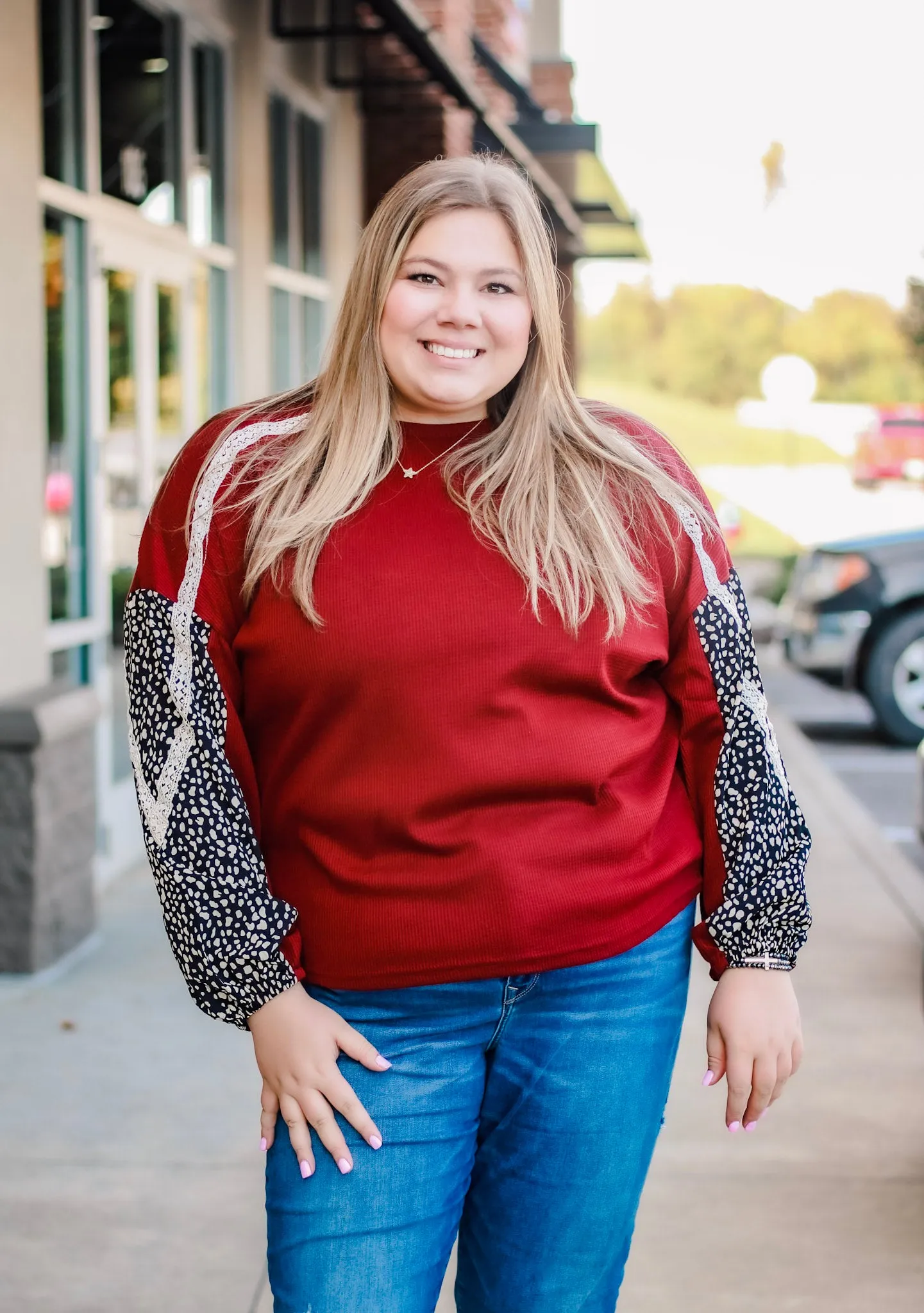 Fun and Flirty Waffle Ballon Long Sleeve