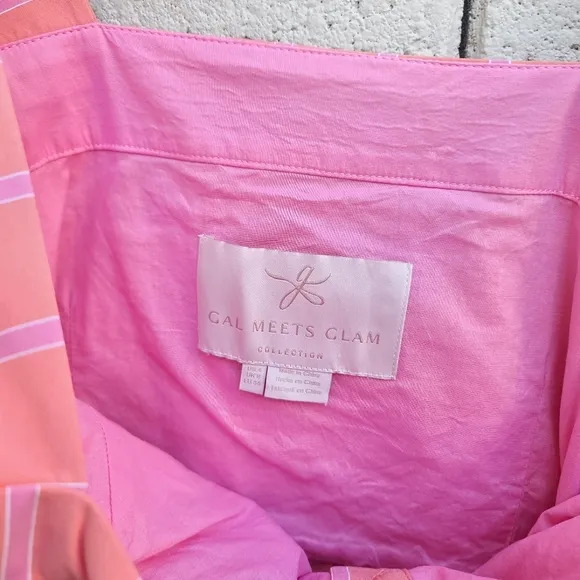 Gal Meets Glam | Striped Ruffle Hem Button Front Sundress in Apricot Size 4
