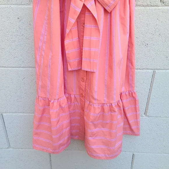 Gal Meets Glam | Striped Ruffle Hem Button Front Sundress in Apricot Size 4