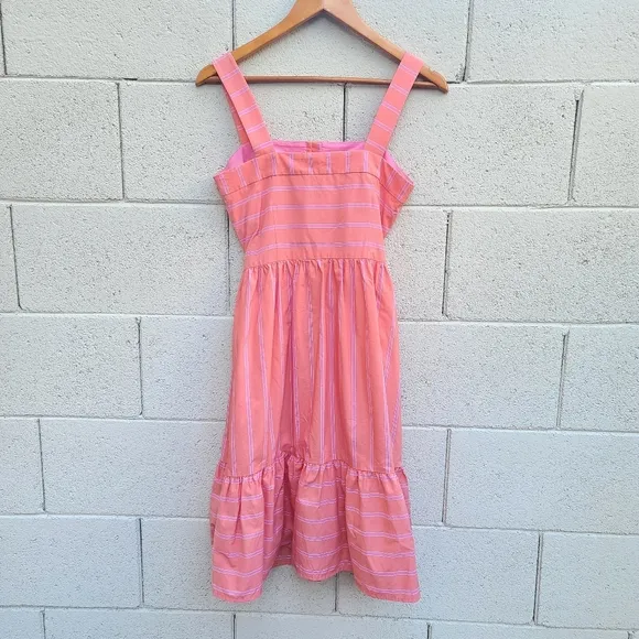 Gal Meets Glam | Striped Ruffle Hem Button Front Sundress in Apricot Size 4