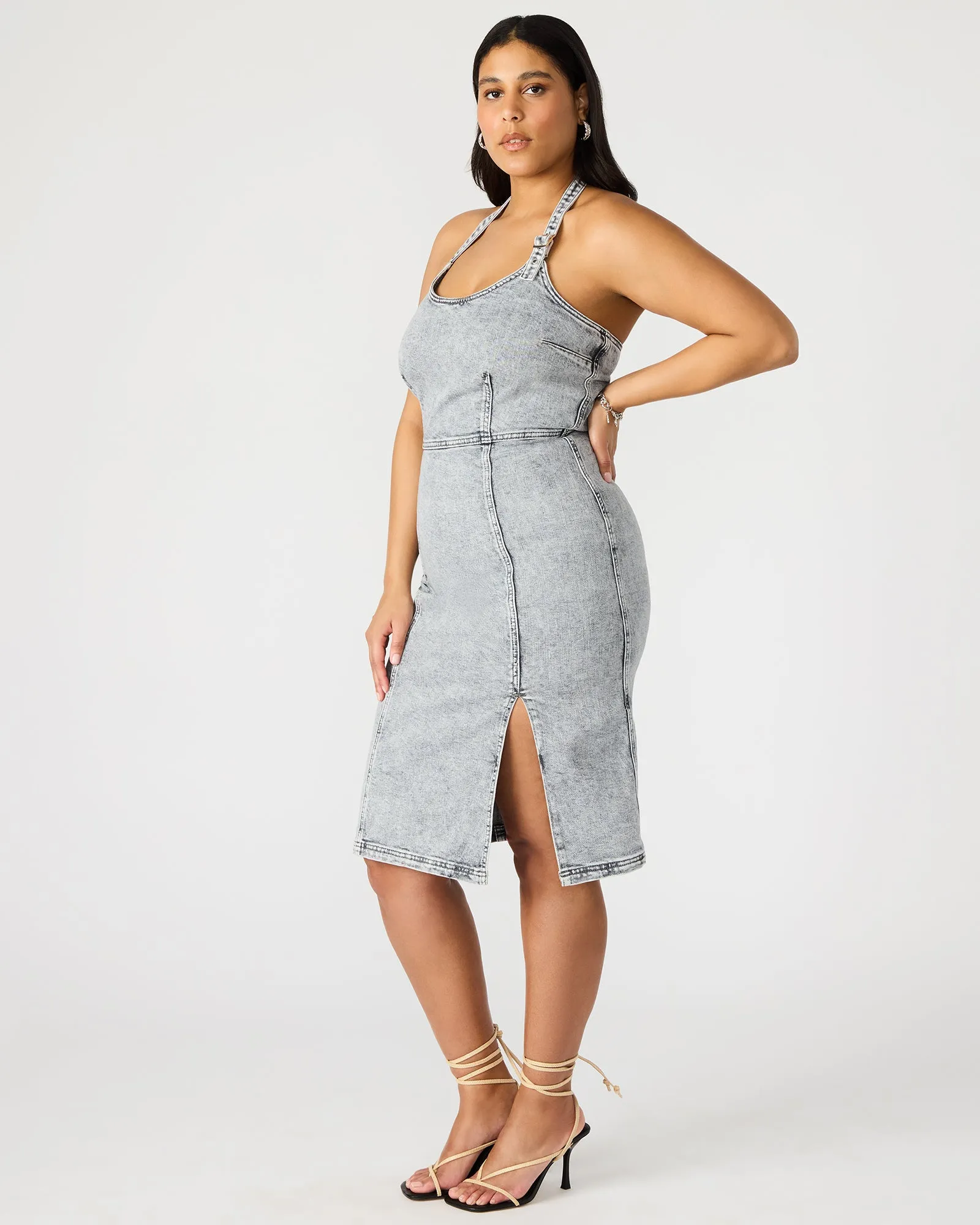 GIA DENIM DRESS LIGHT GREY