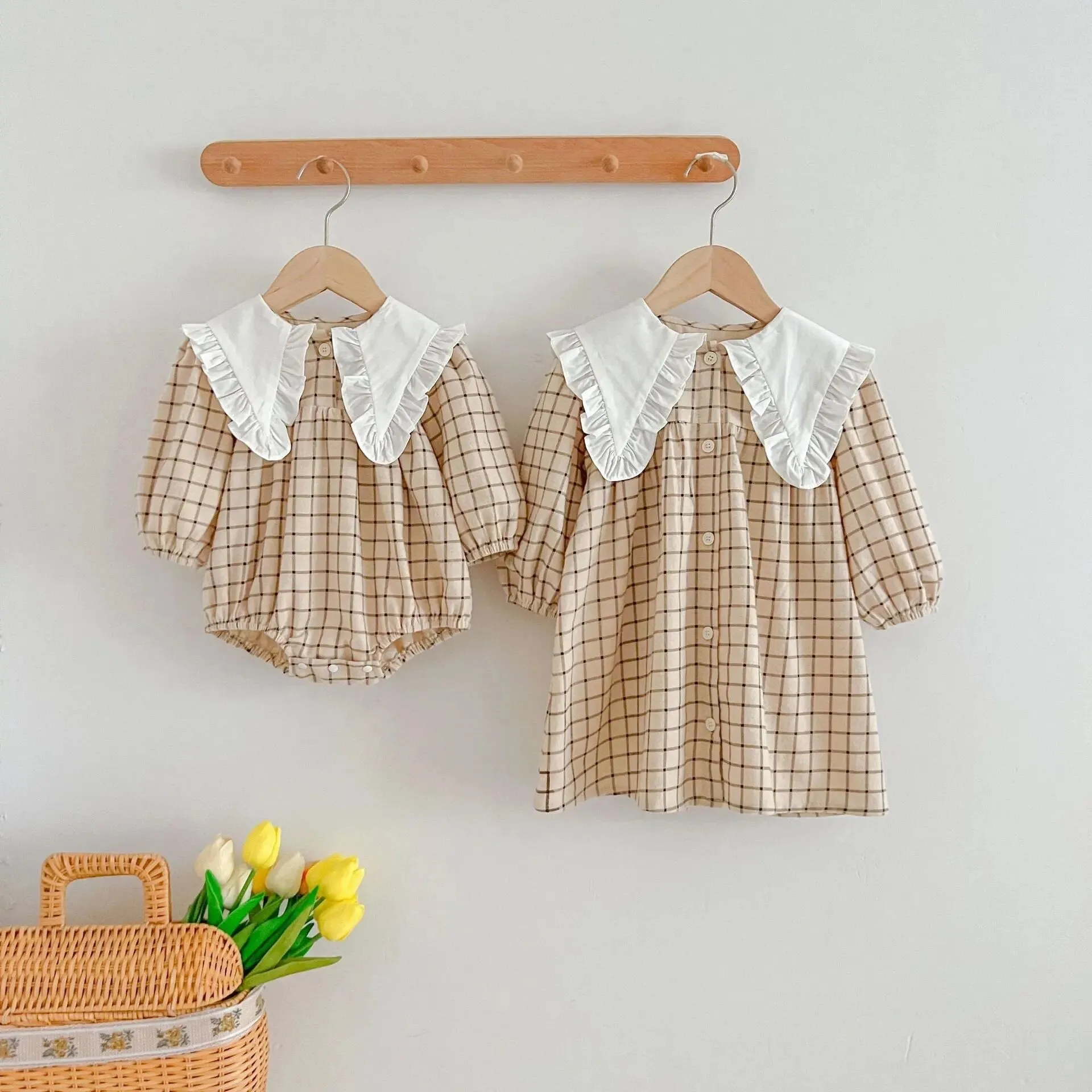 Gingham Cotton Dress With Contrasted Collar