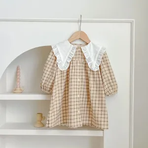 Gingham Cotton Dress With Contrasted Collar