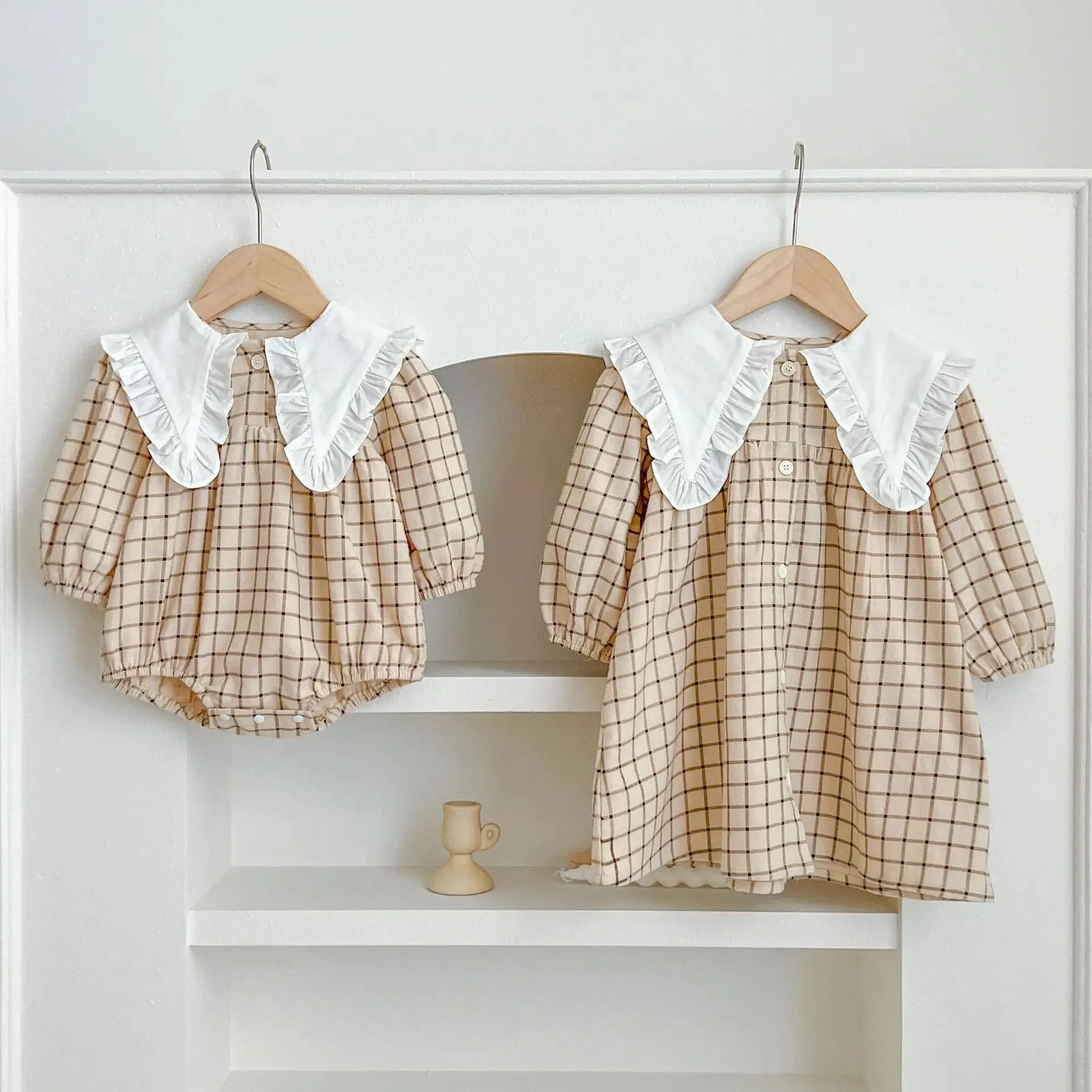 Gingham Cotton Dress With Contrasted Collar