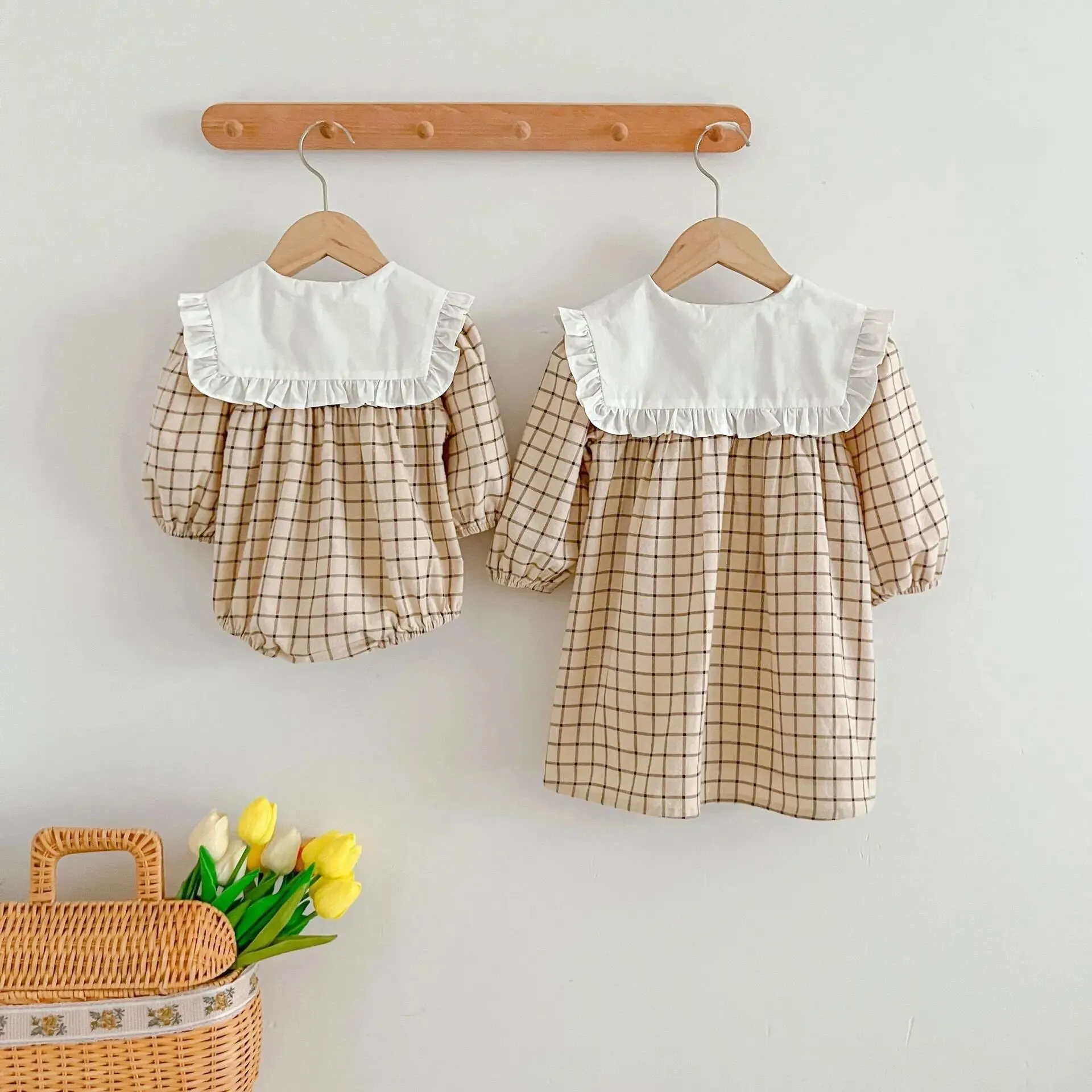 Gingham Cotton Dress With Contrasted Collar