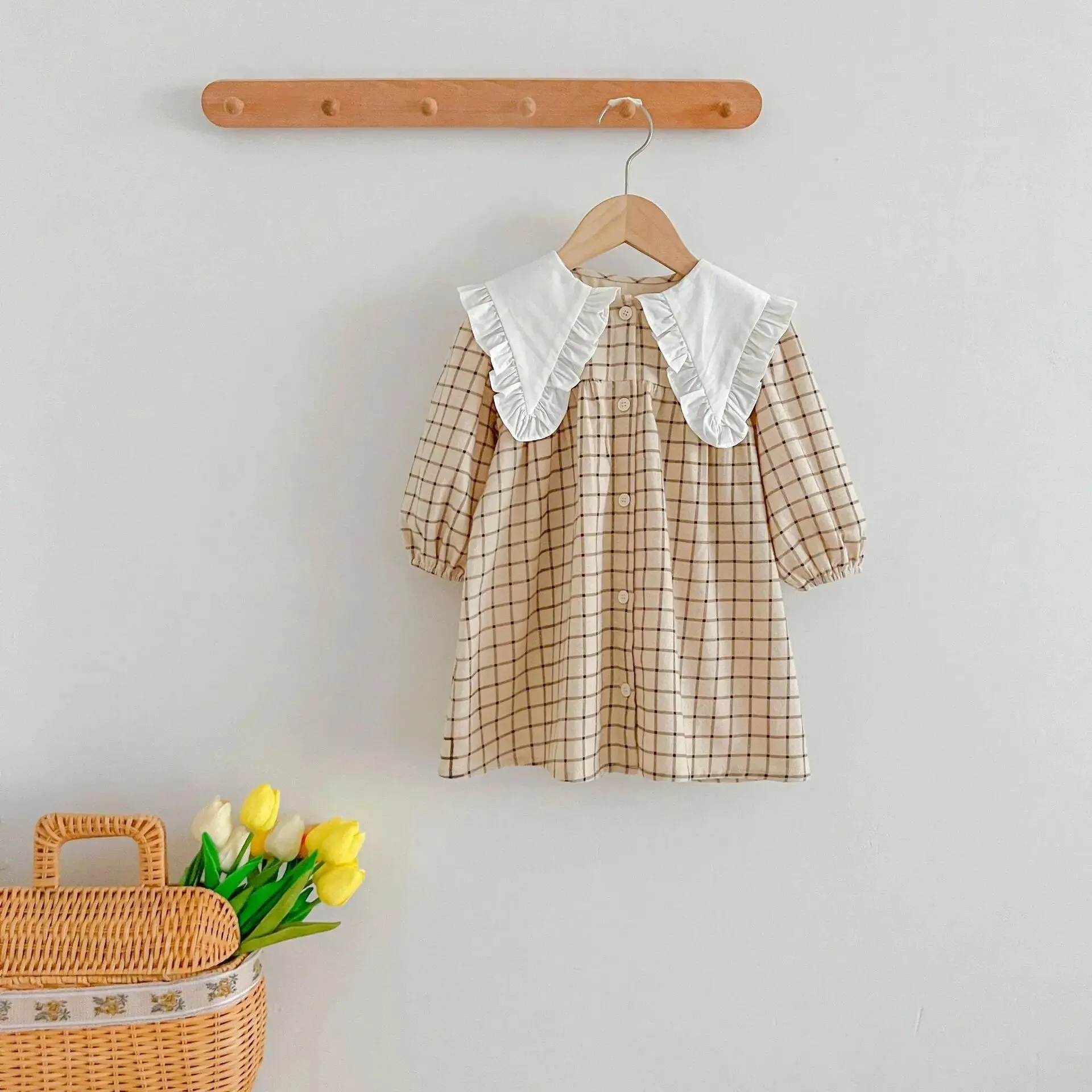 Gingham Cotton Dress With Contrasted Collar