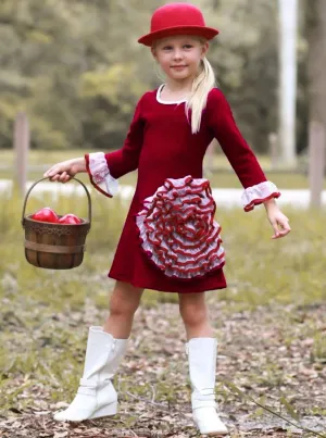 Girls "What In Carnation" Mesh Cuff Long Sleeve Dress