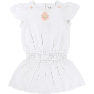 Girls White & Pink Embroidered Dress