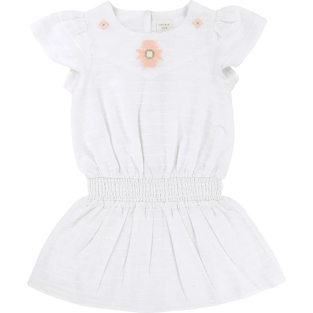 Girls White & Pink Embroidered Dress